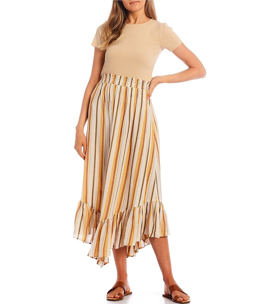 Angie Stripe Ruffle Hem Maxi Skirt