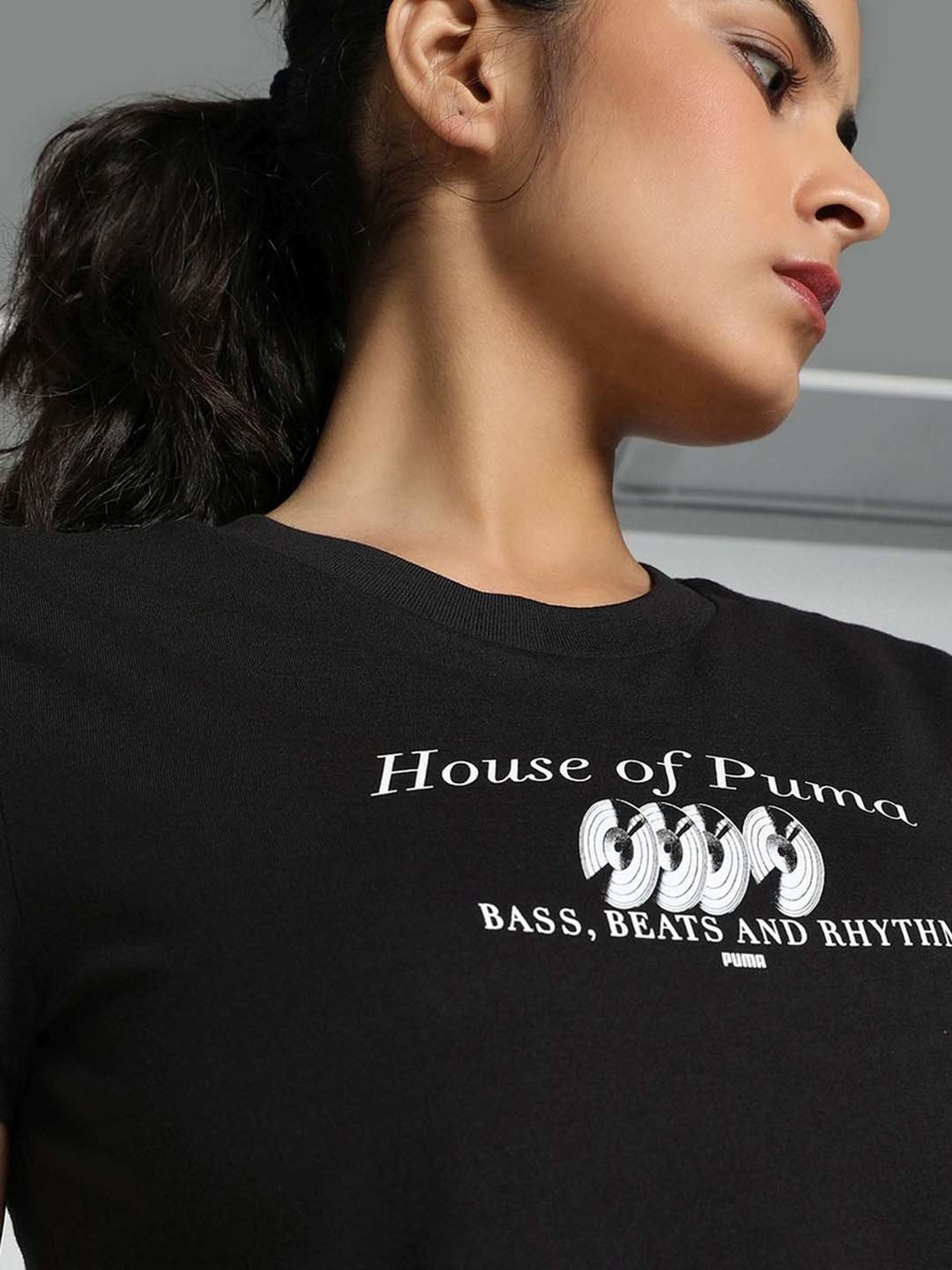 Puma Black Cotton Printed Crop Top