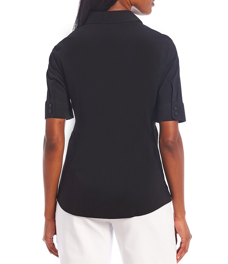 Preston & York Caroline Bow Woven V-Neck 3/4 Sleeve Blouse