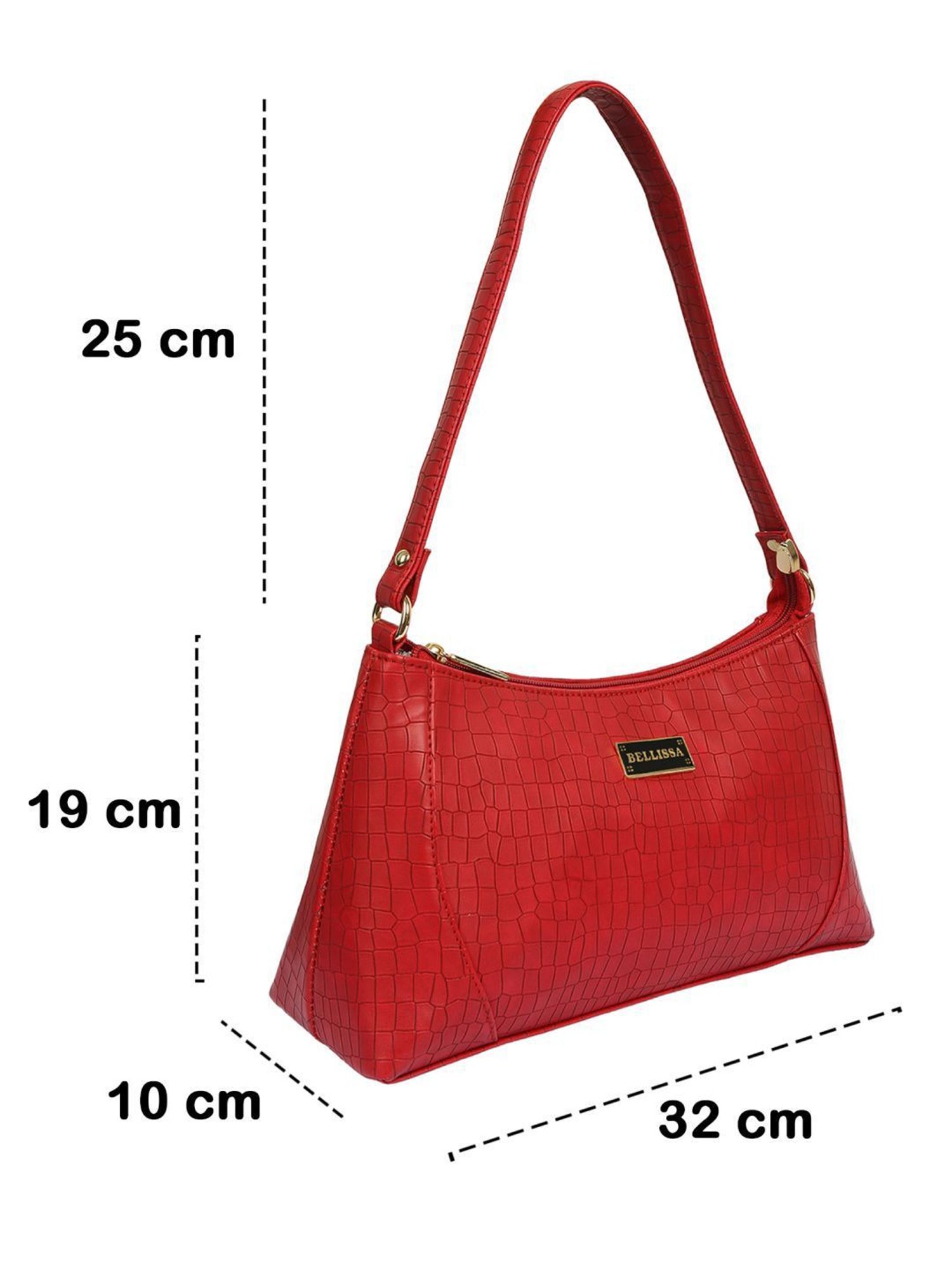 Bellissa Red Textured Medium Premium Shoulder Handbag