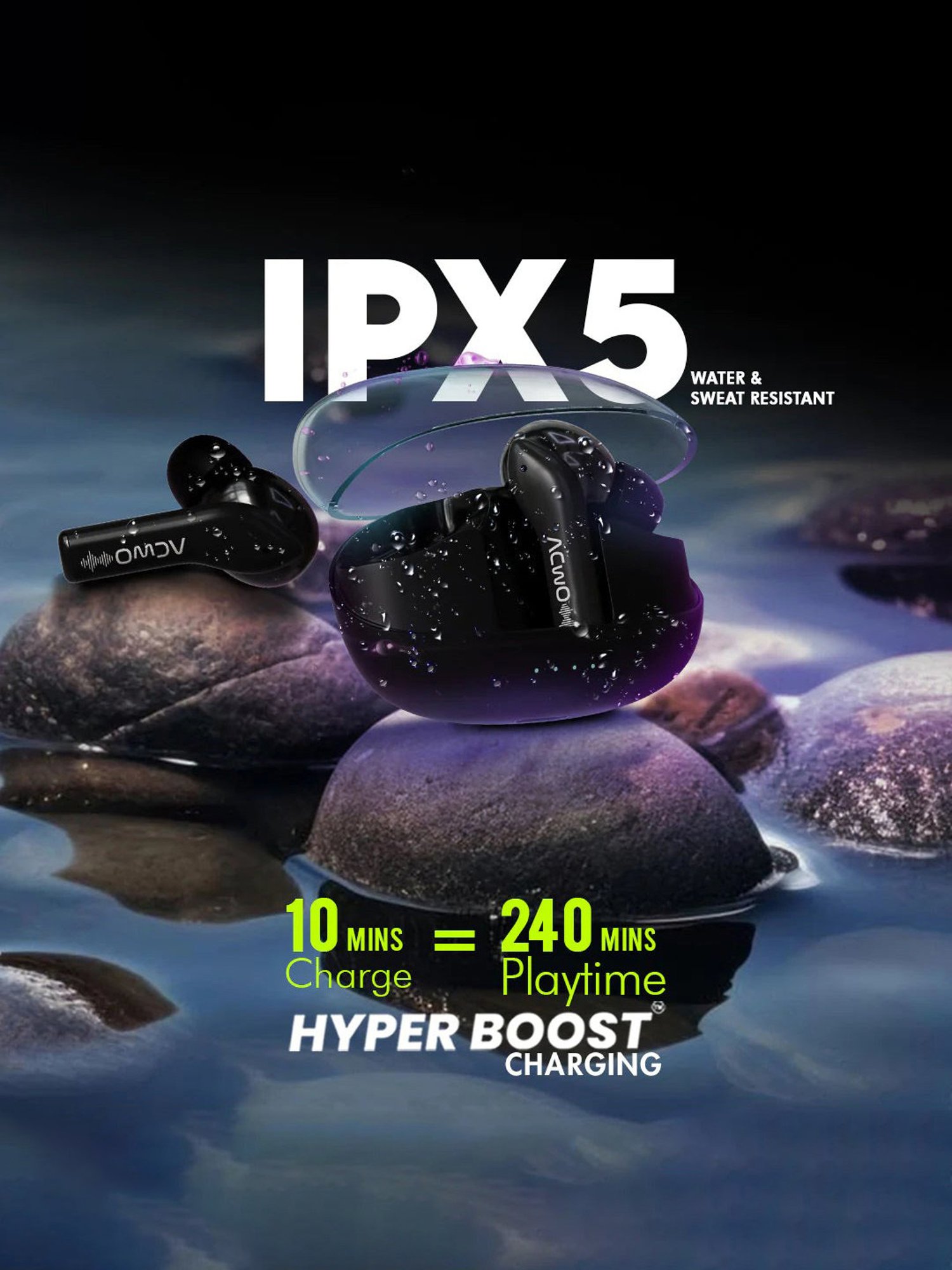 ACwO DwOTS 535 In Ear BT Earbuds with 35H Playtime & BasS BooM X Sound (Jade Black, True Wireless)