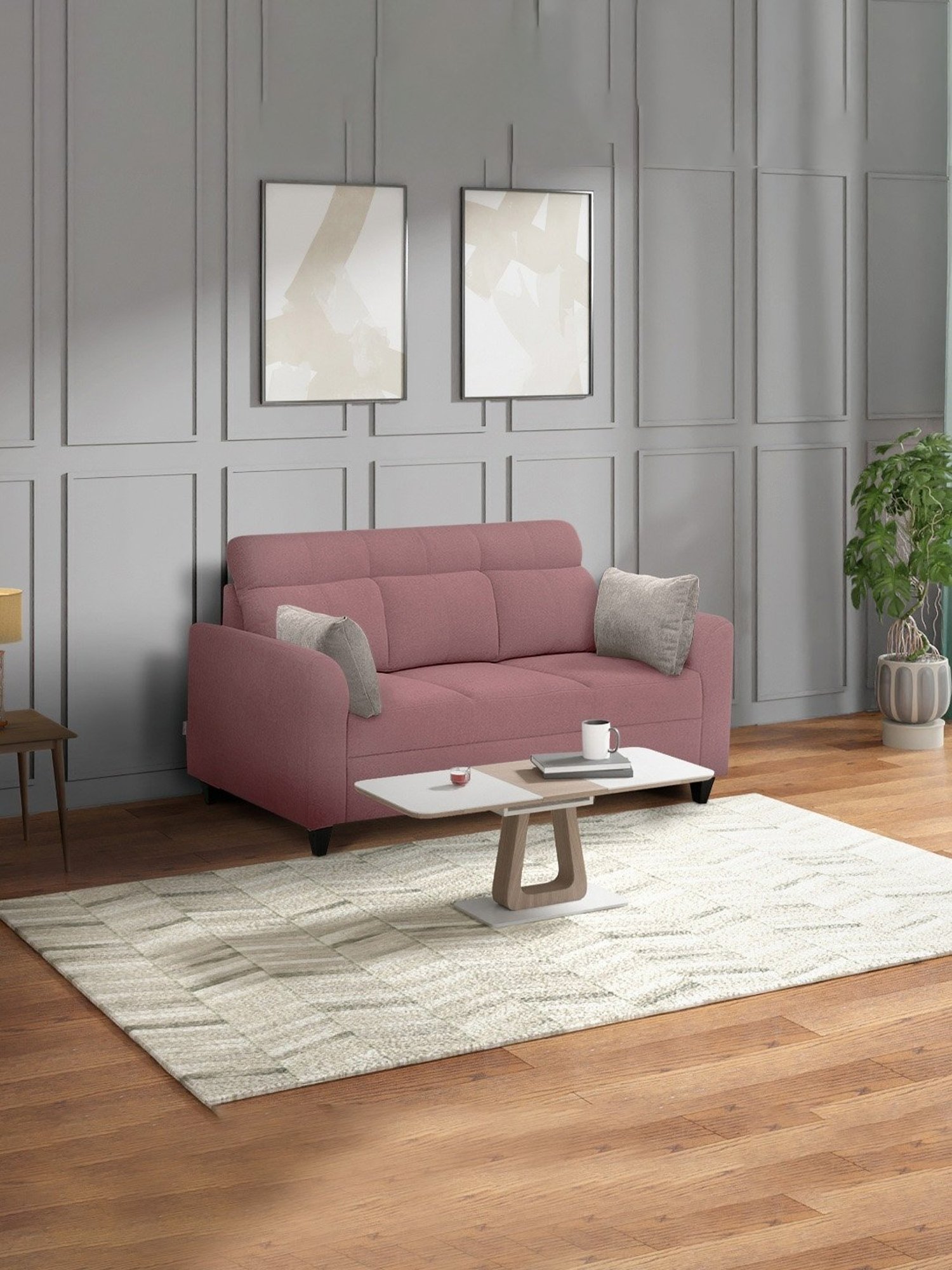 Duroflex Zivo Plus Pink Solid Wood 3 Seater Sofa Set