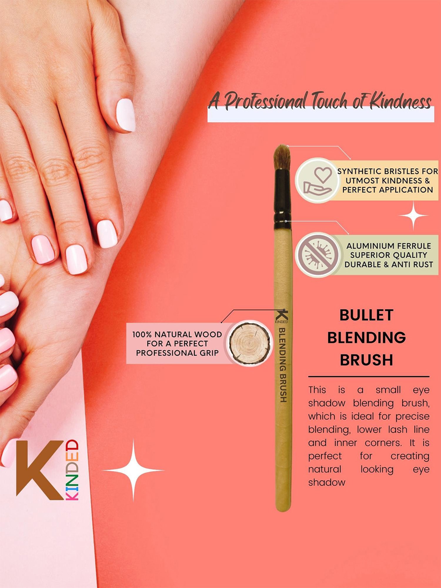 KINDED Blending Makeup Brush with Natural Wooden Handle