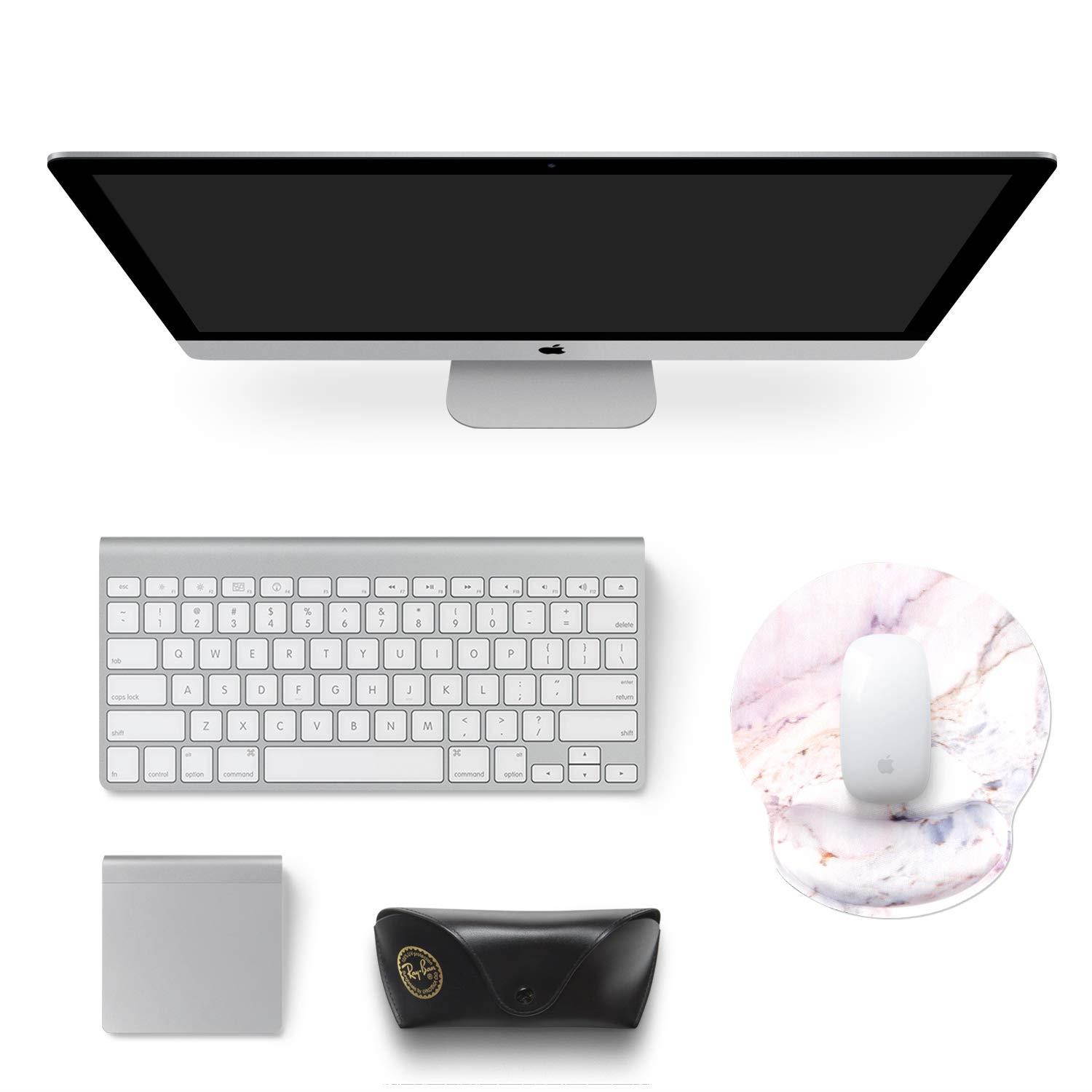 Ergonomic Mouse Pad with Gel Wrist Rest Support, iLeadon Non-Slip Rubber Base Wrist Rest Pad for Home, Office Easy Typing & Pain Relief, Colorful Marble