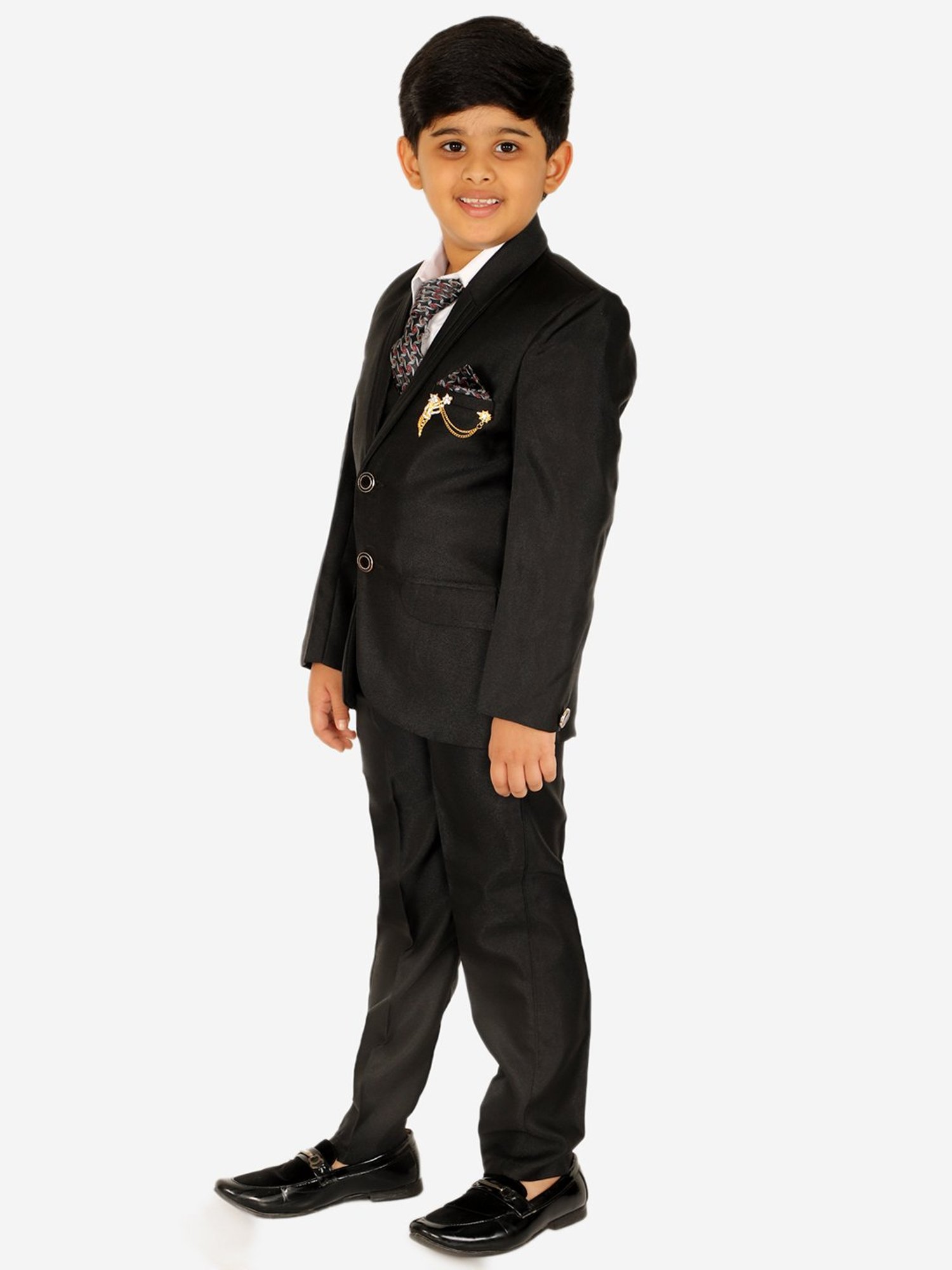 Pro-Ethic Style Developer Kids Black & White Solid Full Sleeves Shirt, Waistcoat, Pants with Tie