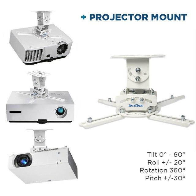 QualGear PRB-717-WHT-25ft Projector Ceiling Mount Bundle with HDMI Type A Male to Type A Male Cable, 25' Black