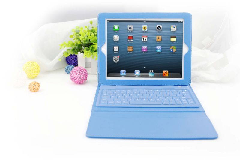 Silicone Bluetooth Keyboard Case For Apple iPad Air 2 / 1 Tablet, Slim PU Leather Folio Stand Case Cover + Soft QWERTY Keyboard
