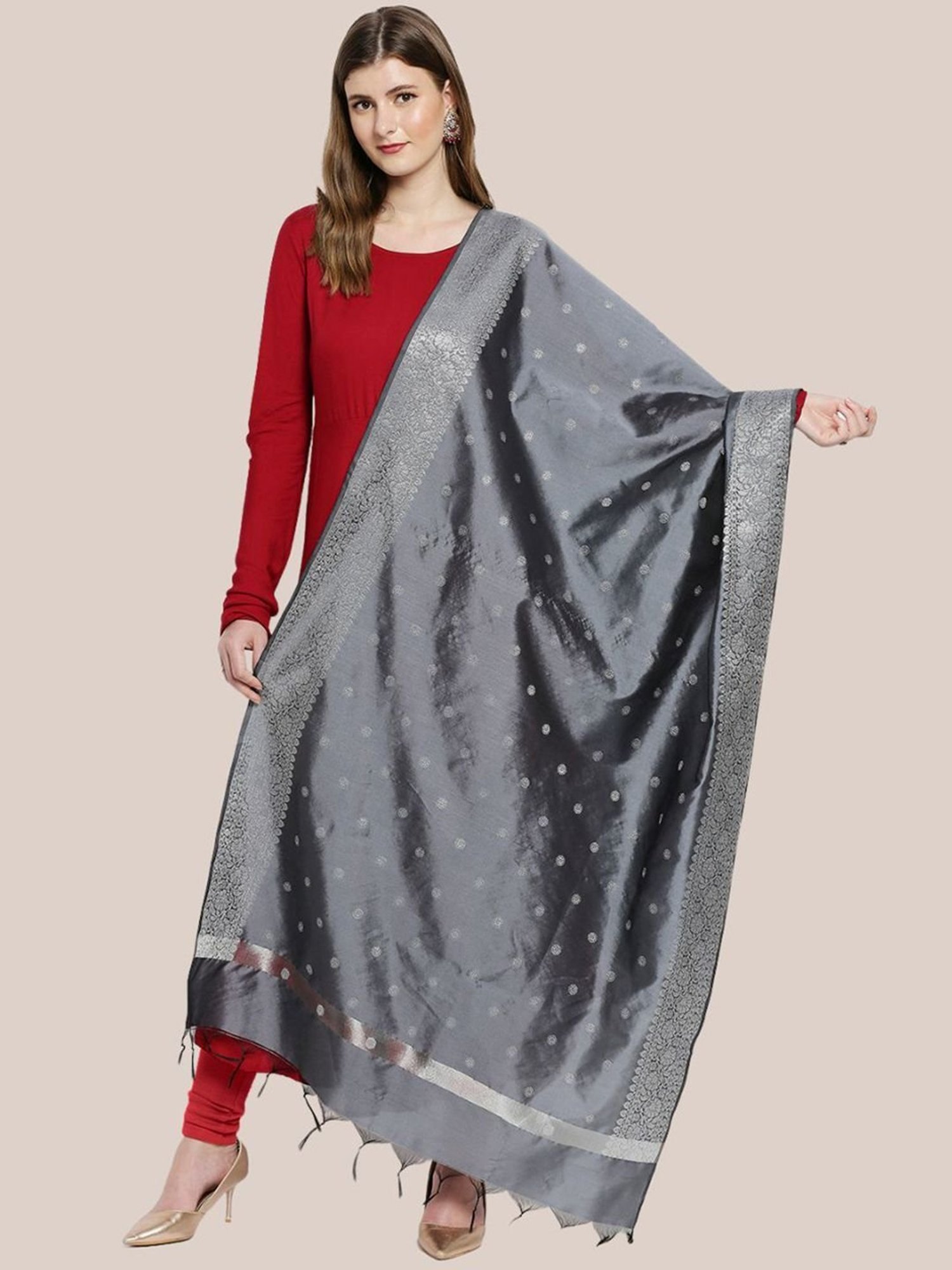 Dupatta Bazaar Grey Woven Pattern Dupatta