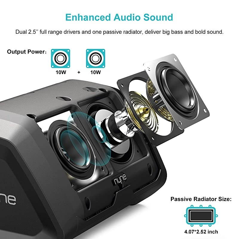 Punch Portable Wireless Bluetooth Speakers 4.2 Waterproof IP67, 20 Hours Play-time, 100 ft Range,Stereo Pairing, Durable and Loud Speakers Compatible iPhone/Samsung, Outdoor/Beach/Travel,Black