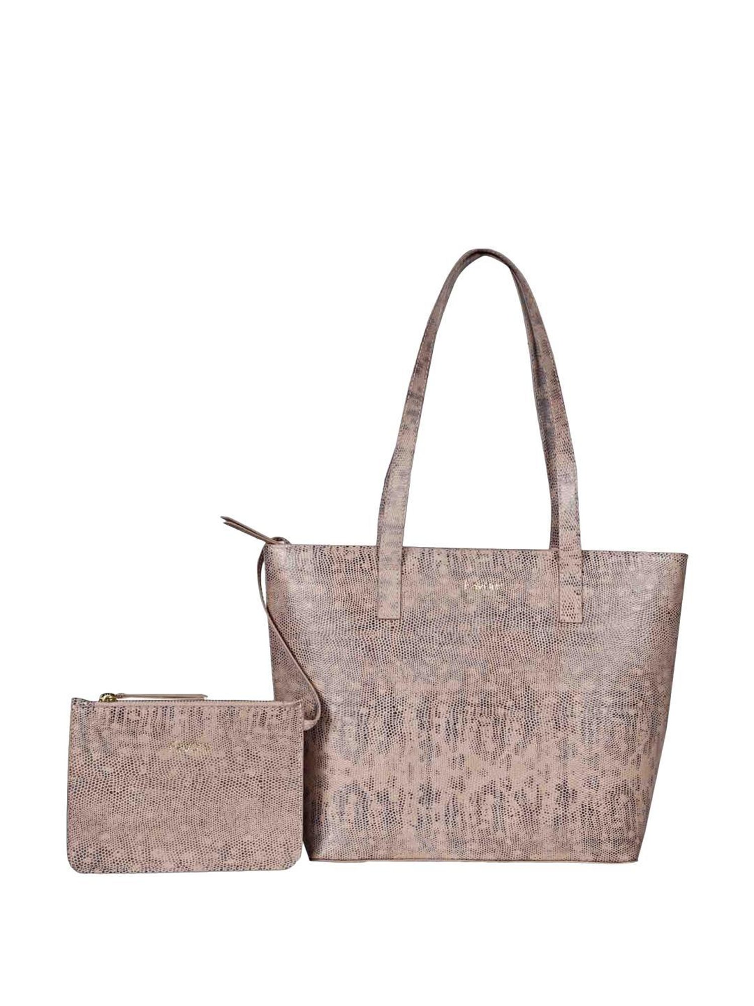 Favore Peach Textured Medium Tote Handbag with Pouch