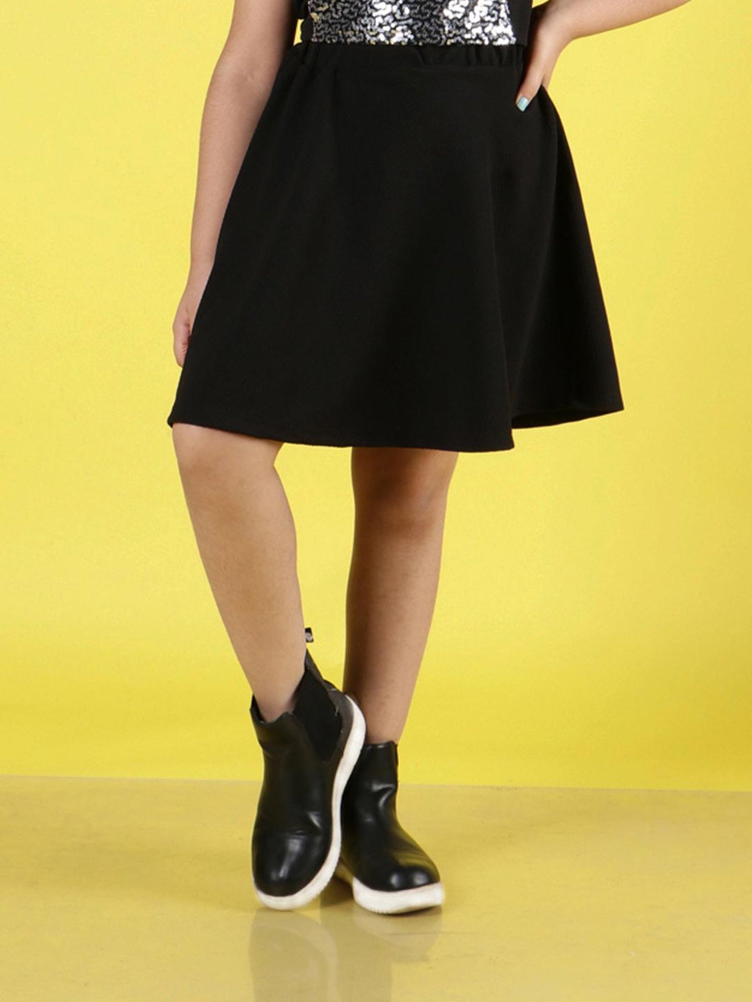 NEUDIS Kids Black Embellished Full Sleeves Top with Skirt