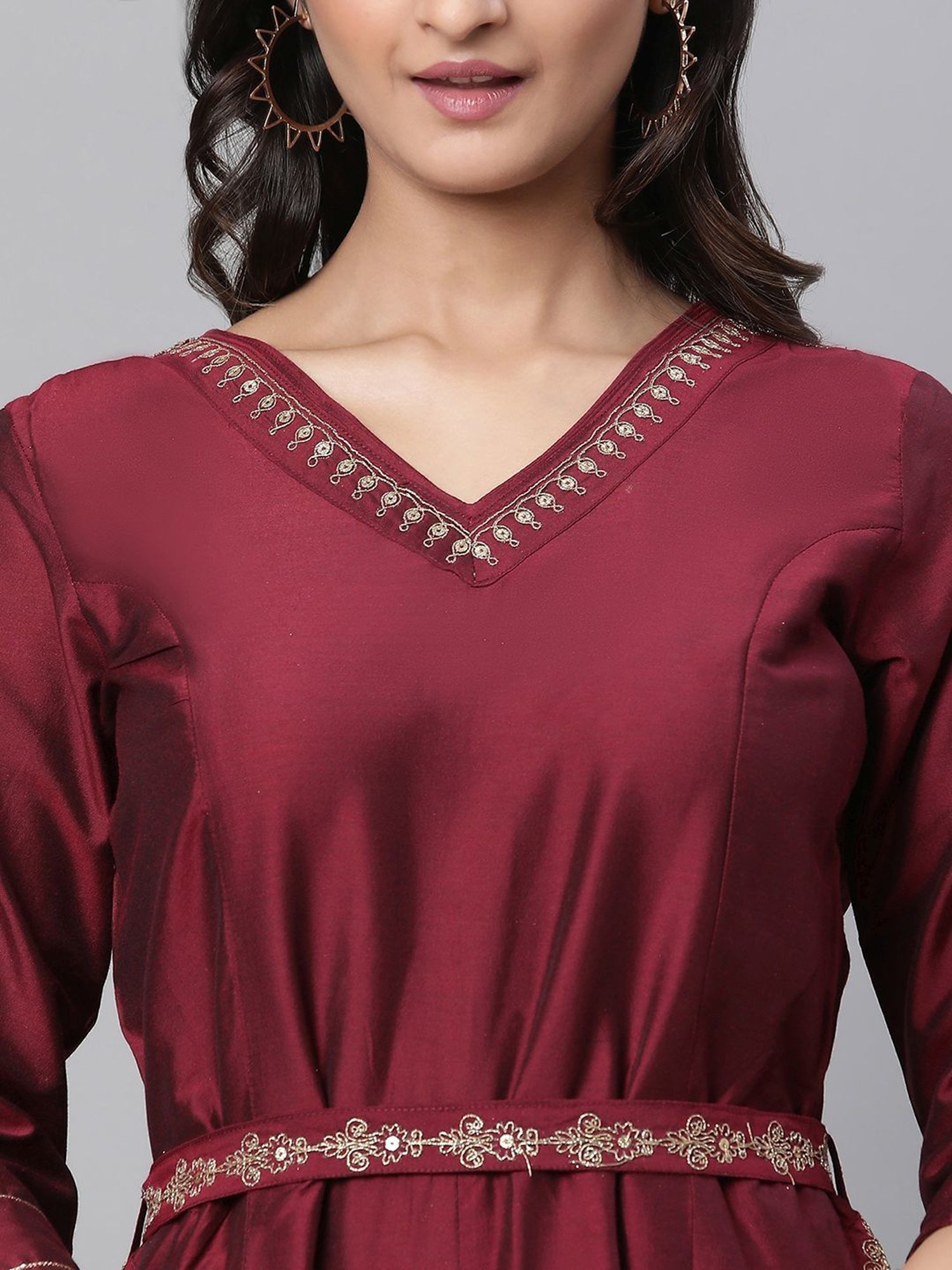 Aurelia Maroon Embroidered Jumpsuit