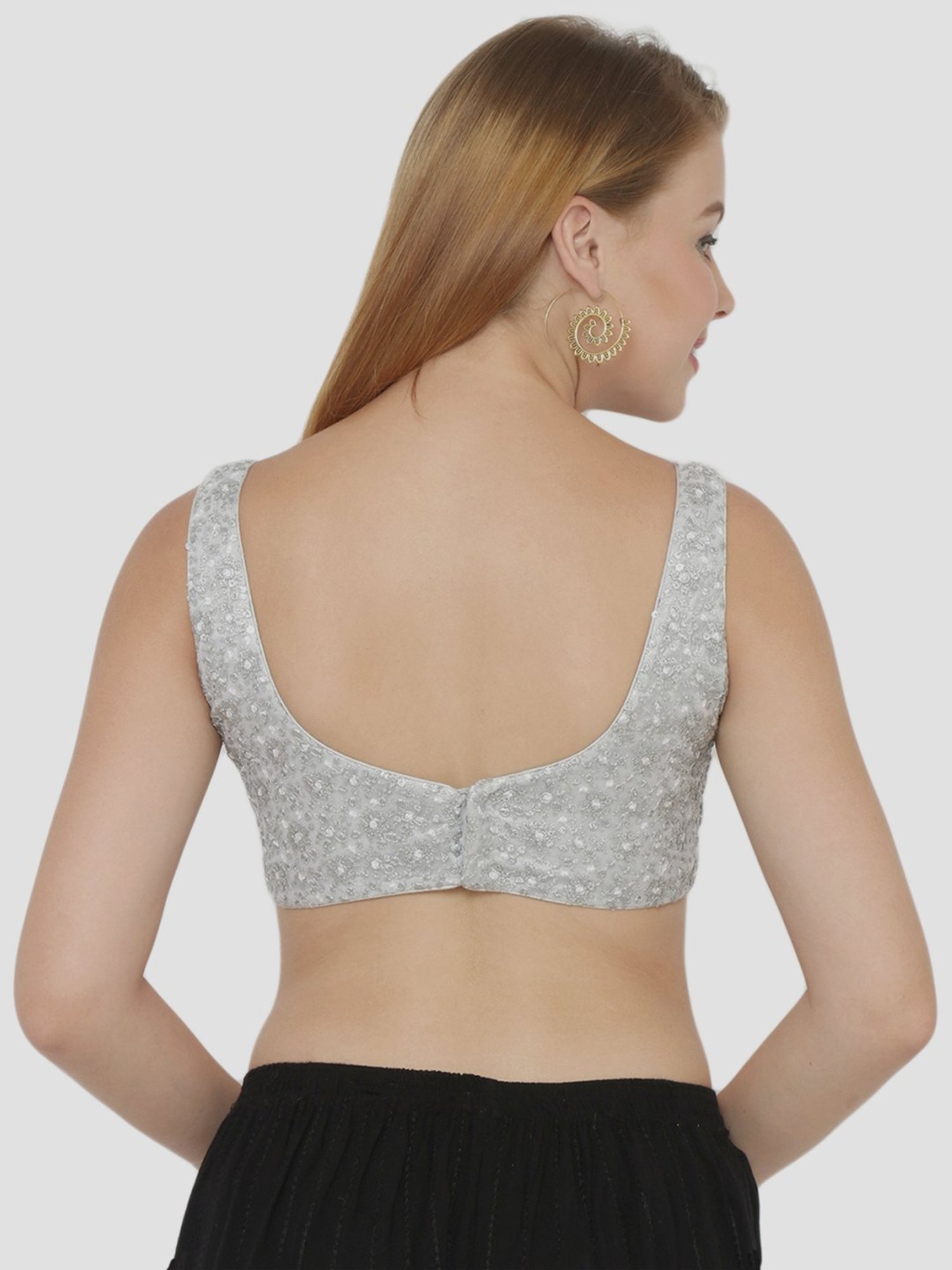 Salwar Studio Silver Embroidered Readymade Blouse