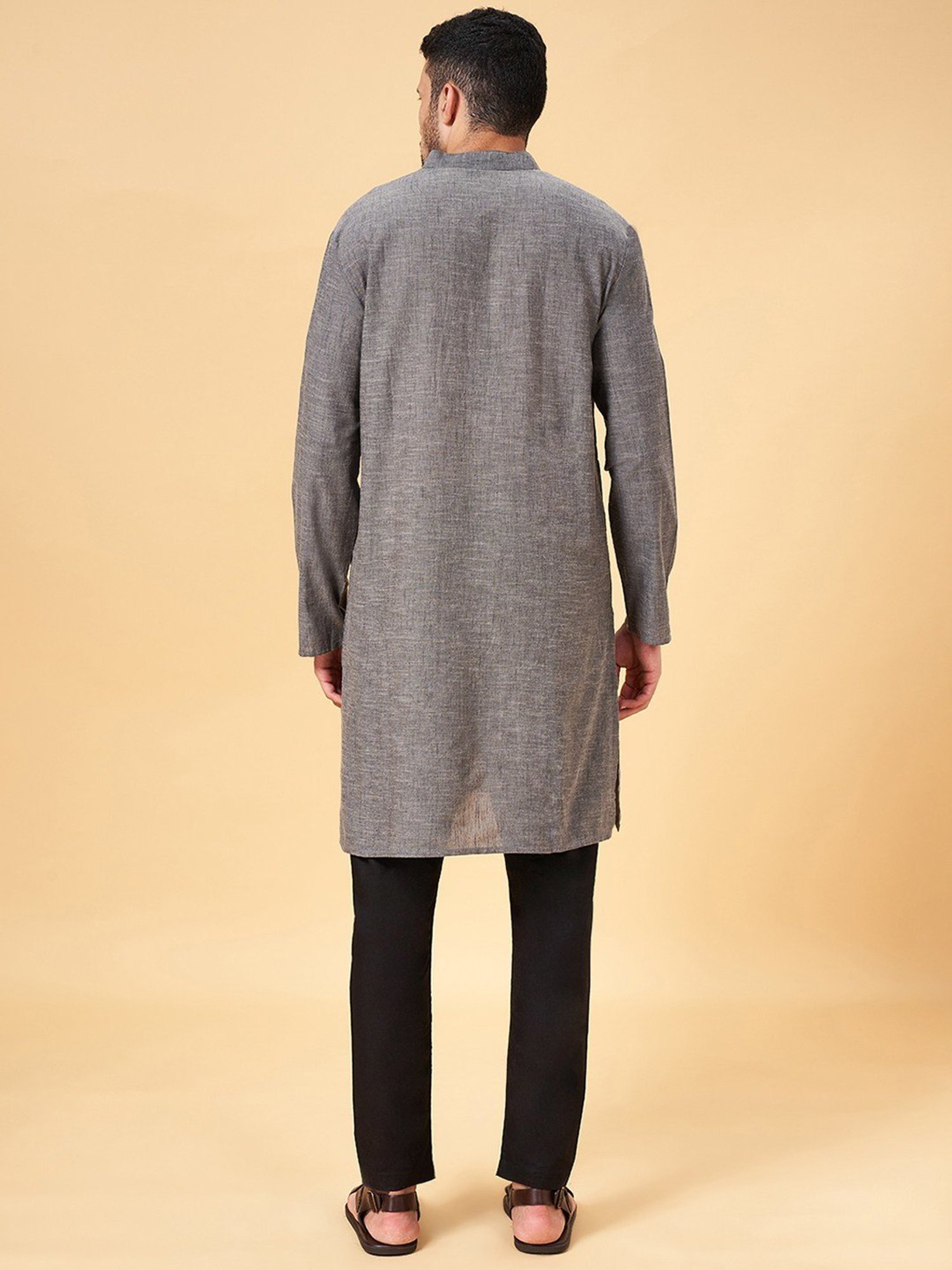 Indus Route by Pantaloons Grey Cotton Regular Fit Kurta
