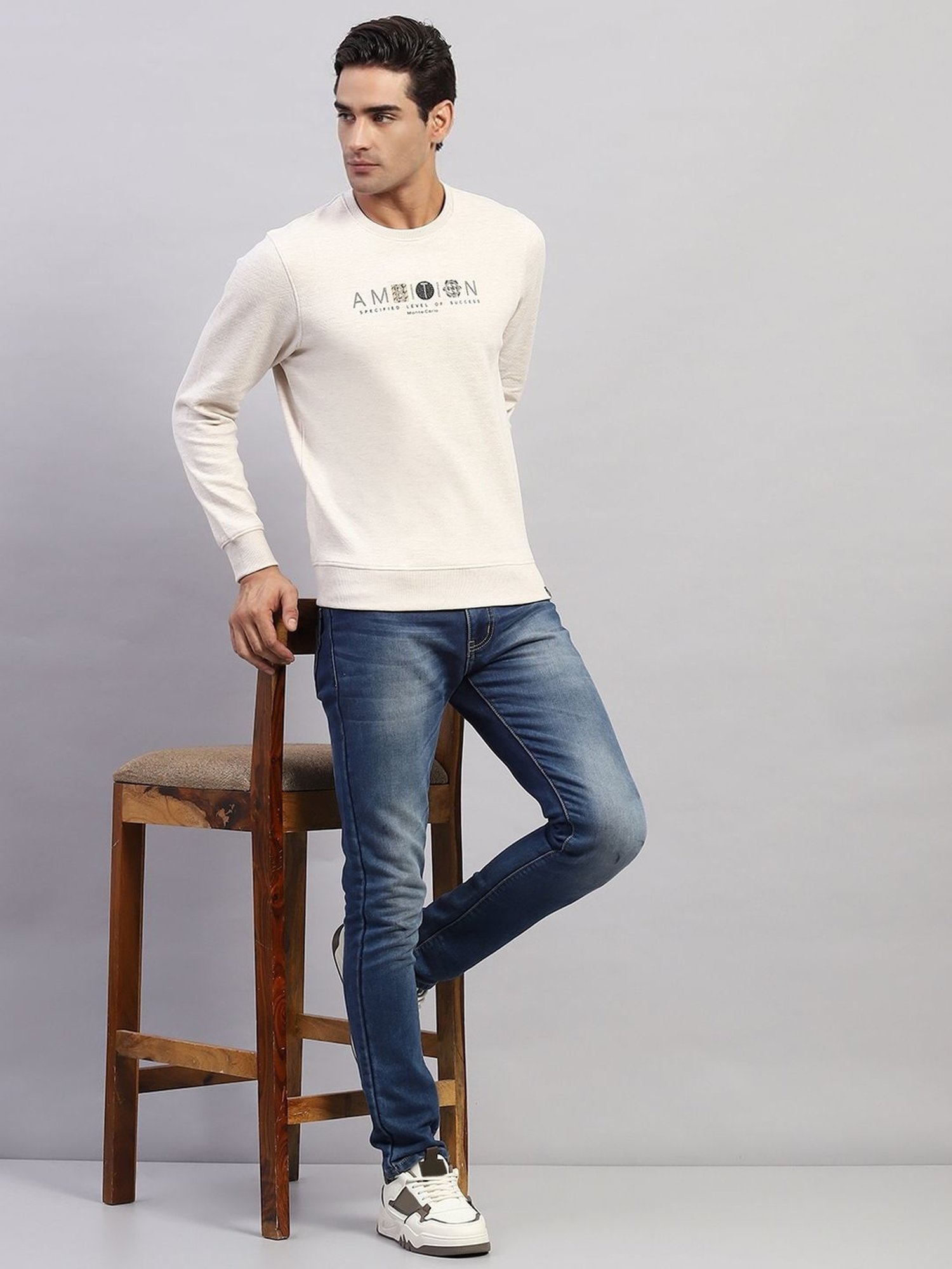 Monte Carlo Beige Regular Fit Printed T-Shirt