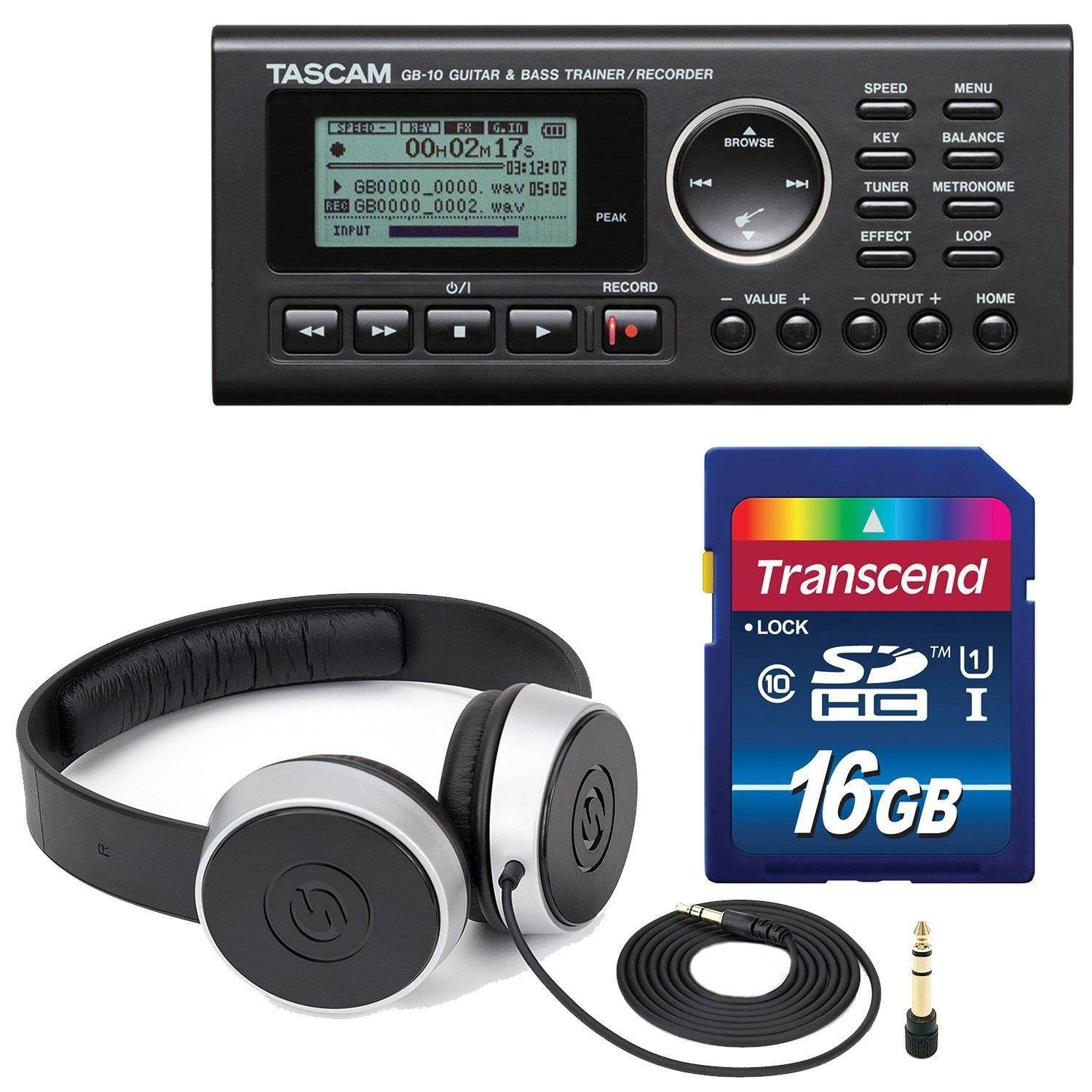 tascam gb10  usb guitar/bass trainer/recorder along with samson studio headphones and transcend sdhc memory card