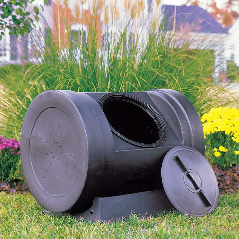 Good Ideas Plastic Outdoor 12-Cubic-Foot Compost Wizard Tumbling Composter with Recessed Handles, Black