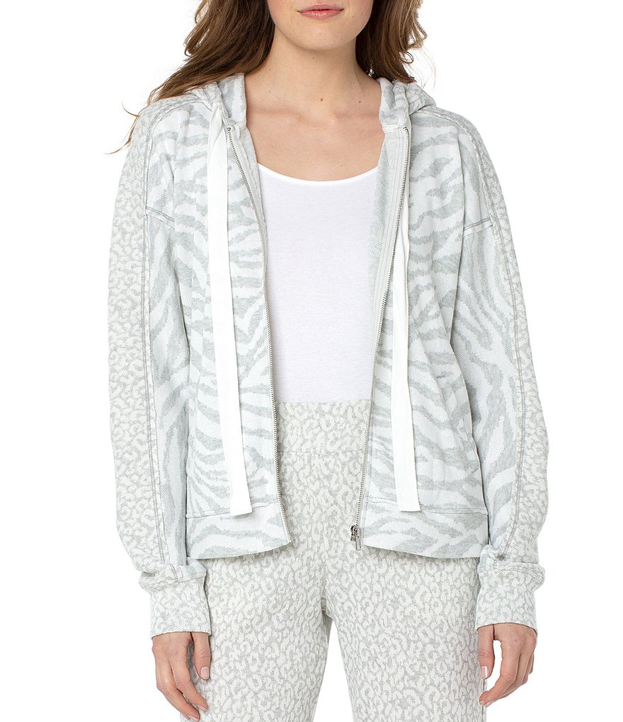 Liverpool Los Angeles Long Sleeve Zebra Leopard Jacquard Zip Front Jacket