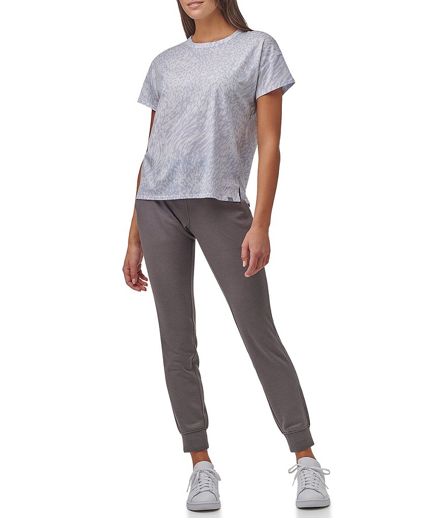 Marc New York Boxy Short Sleeve Crew Neck Animal Printed Jersey Top