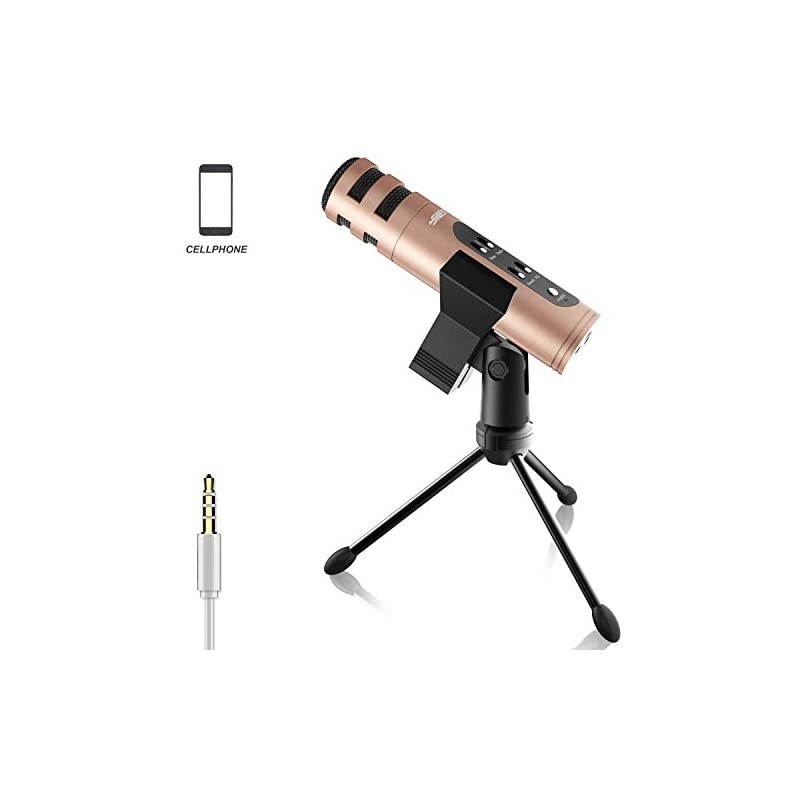 Music Recording Microphone with Desktop Tripod,Condenser Microphone Integrated Reverb Sound Effects for Phone Recording,Gaming,Podcasting and Karaoke Singing
