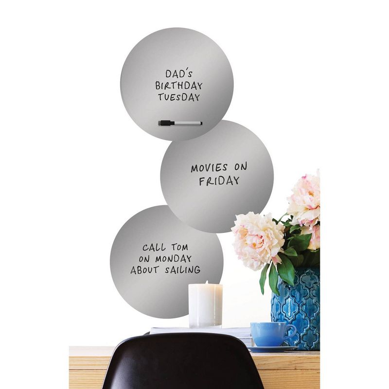 Wall Pops!  Dry Erase Board Circle Decals 13" 6ct - Silver