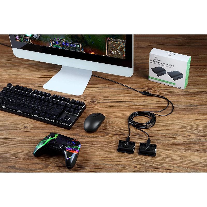 Wasserstein 700mAh Controller Battery Packs and Charging Cable for Microsoft Xbox Wireless Controller 2020 Model (Xbox Series X/S, Xbox One) (2 Pack)