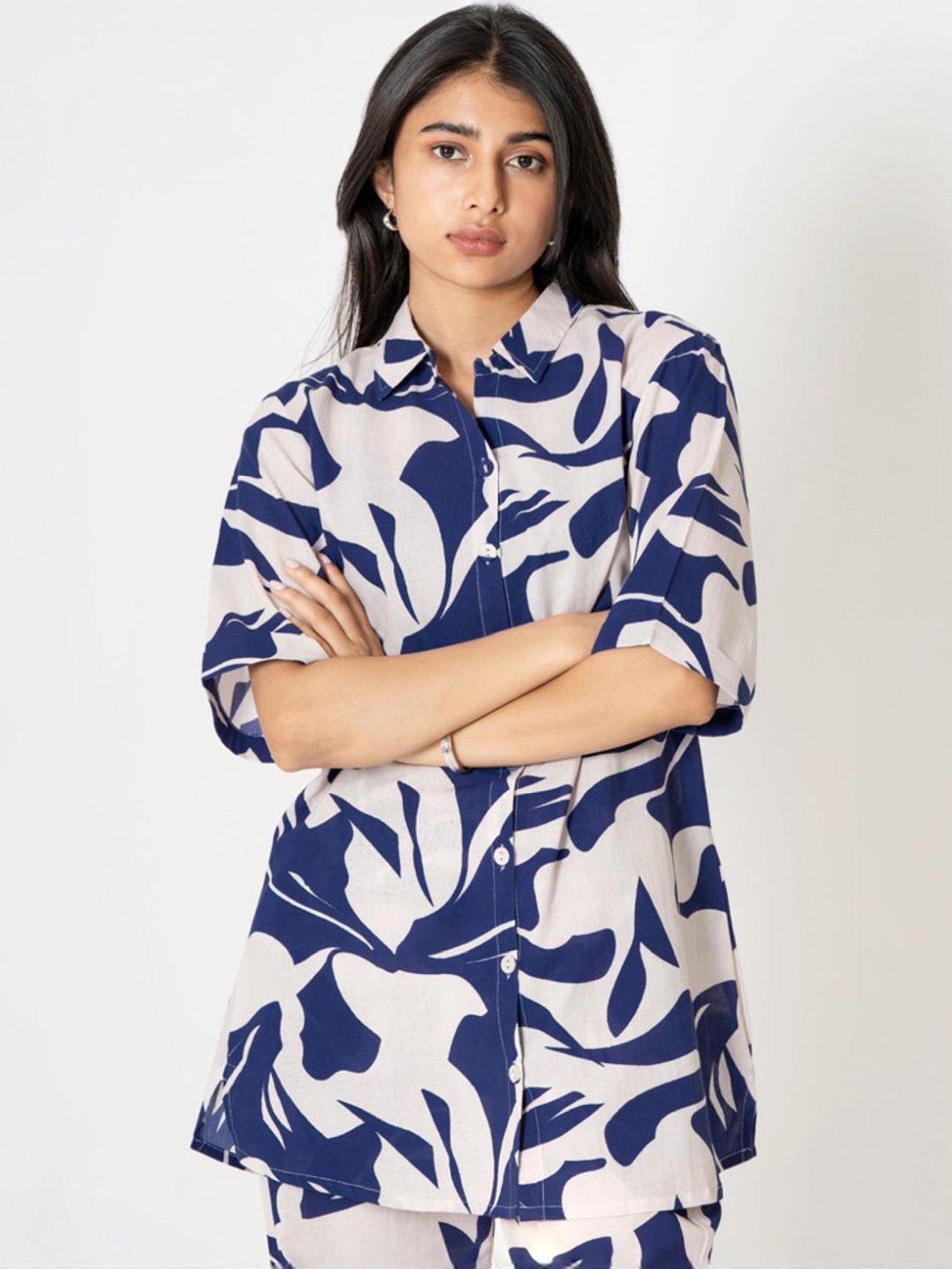 Kameez by Pooja White & Purple Capsule 24 Digital Print Cotton Shirt and Pant Co-ord Set