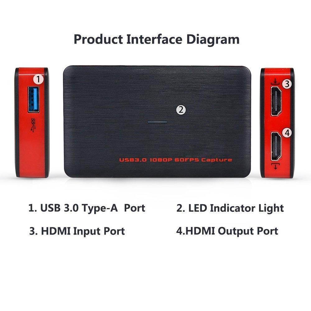 Y&H HDMI Game Capture Card USB3.0 1080P 60FPS Game Record and Live Streaming,HD Video Capture Card for Nintendo Switch PS3 PS4 Xbox One 360 Wii U,Windows Linux Os X System