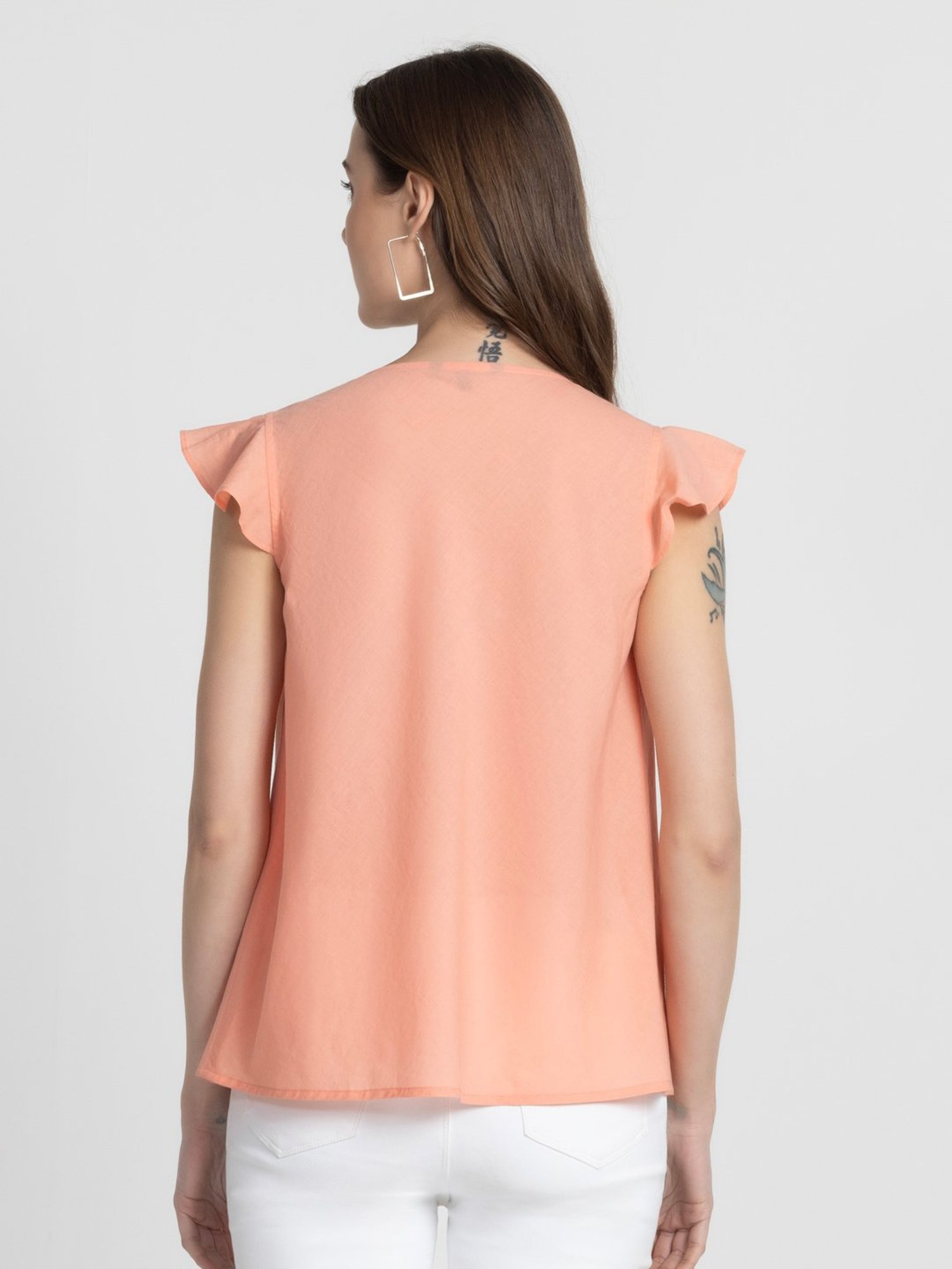 SHAYE Coral Cotton Embroidered Top