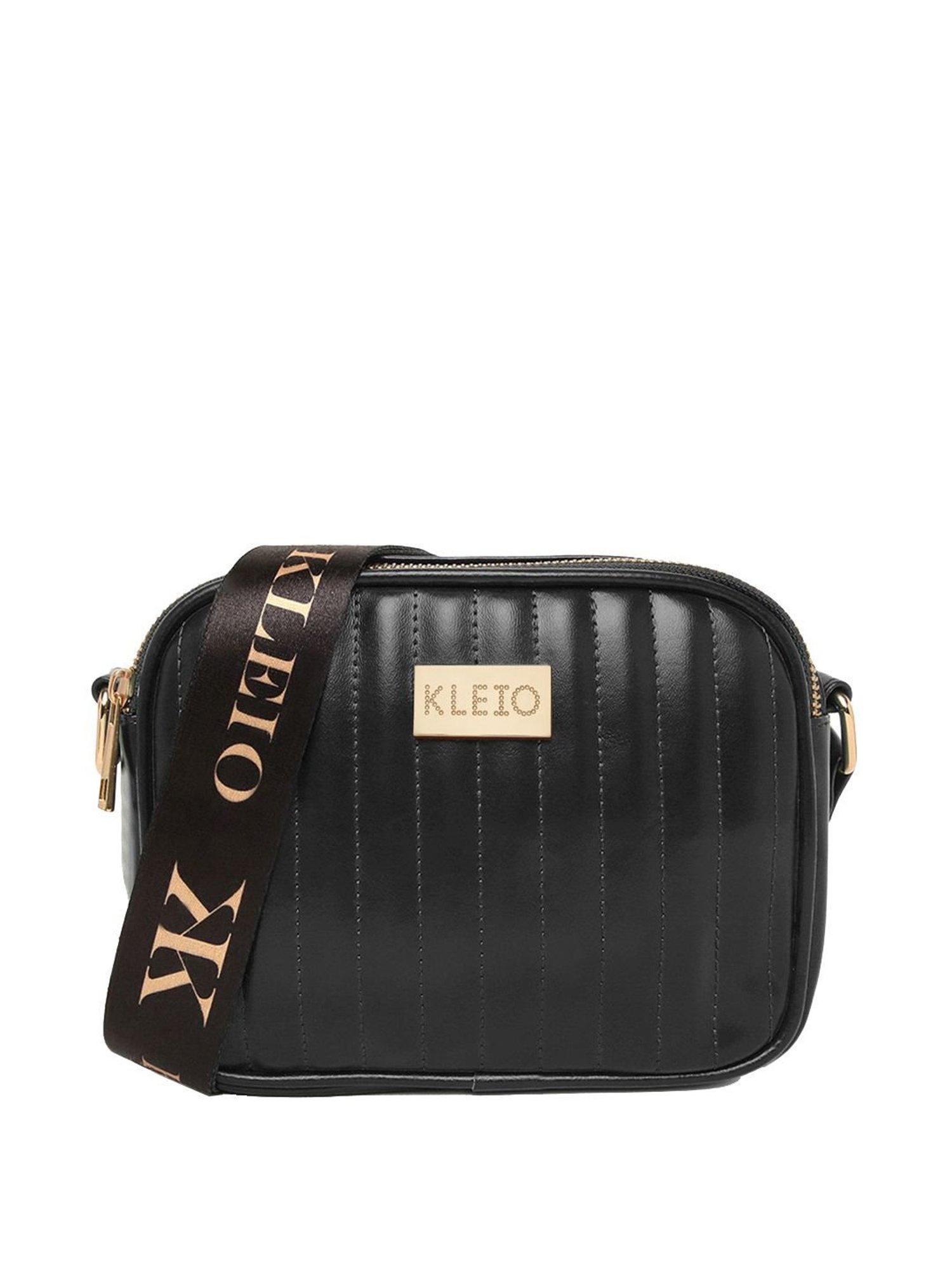 KLEIO Black Textured Medium Sling Handbag