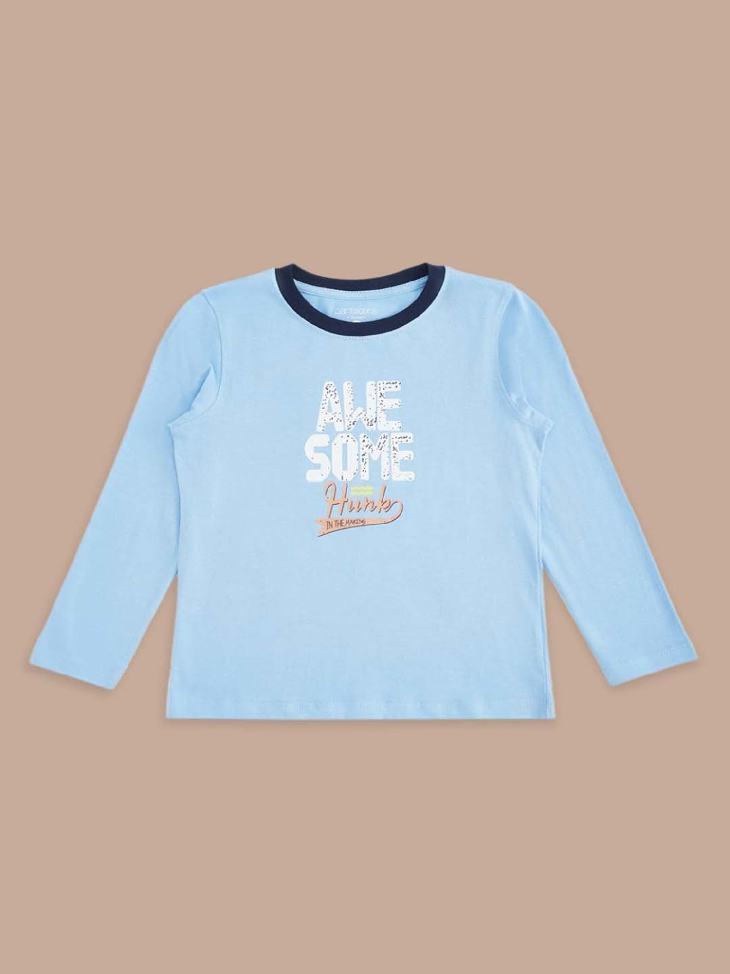 Pantaloons Baby Kids Blue & White Cotton Printed Full Sleeves T-Shirt