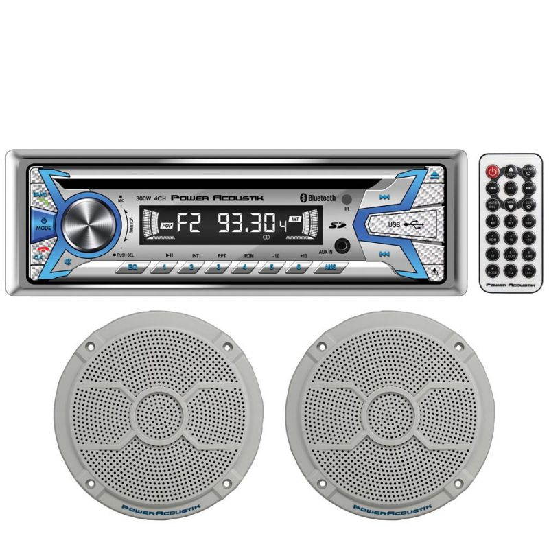 Power Acoustik MCD1-265 1-Din Marine Stereo W/ Bluetooth & Pair 6.5" 2-Way Marine Speaker