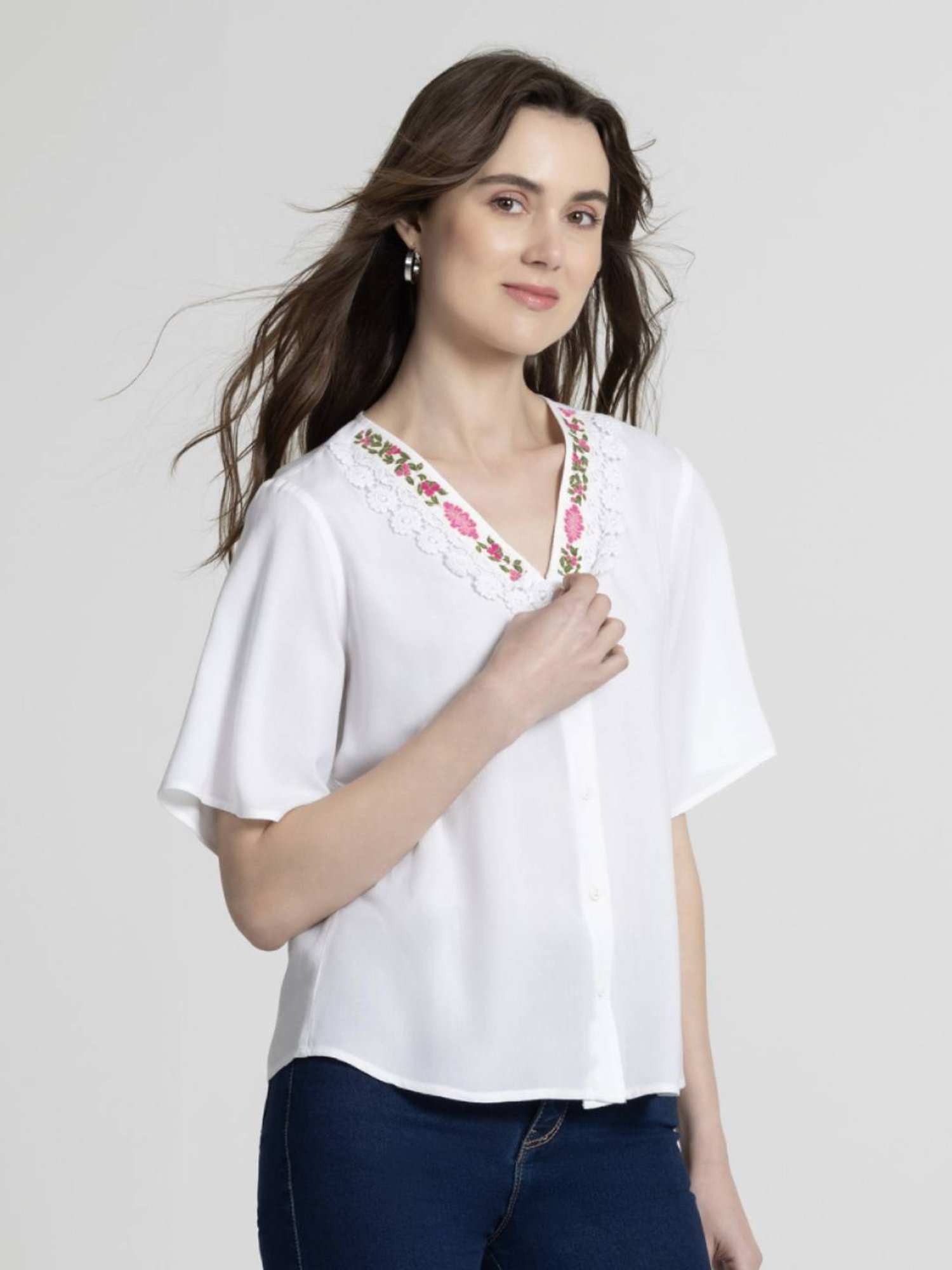SHAYE White Printed Top
