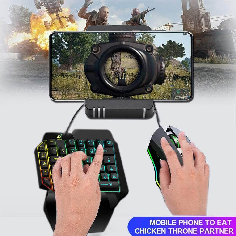 One Hand Gaming Keyboard and Mouse Combo, 39 Keys Wired Mechanical Feel Rainbow Backlit Half Keyboard, Support Wrist Rest, USB Wired Gaming Mouse for LOL/PUBG/Wow/Dota/OW/Fps Game
