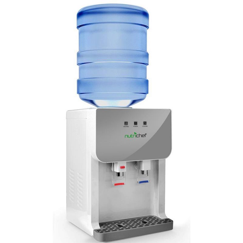 NutriChef PKTWC36SL Universal Top Loading Thermoelectric Hot & Cold Water Dispenser System w/ Child Safe Glass Front Panel, 43 to 203 Degrees