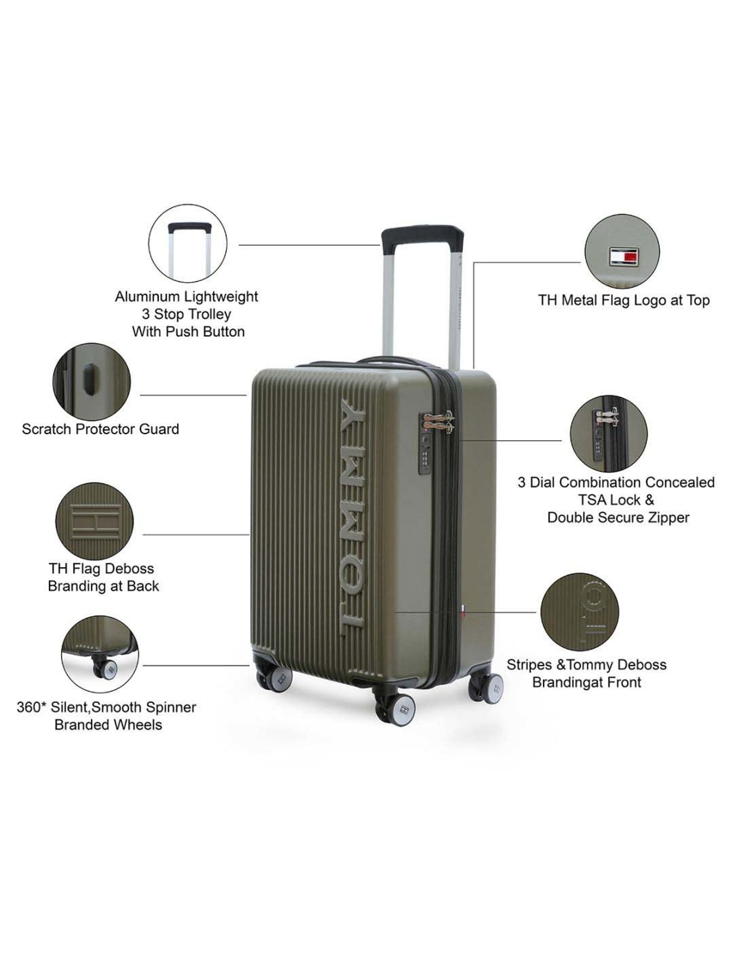 Tommy Hilfiger Empire X Green Textured Hard Cabin Trolley Bag - 57 Cms