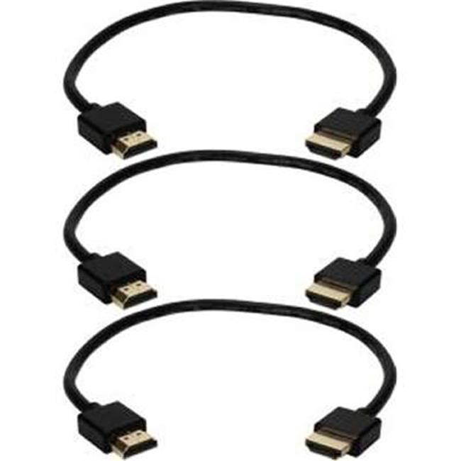 QVS 1.5ft 3-Pack High Speed HDMI UltraHD 4K with Ethernet Thin Flexible Black Cables