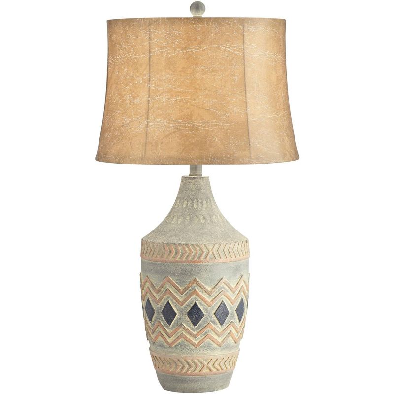 John Timberland Rustic Table Lamp Southwest Style Pattern Faux Leather Shade Living Room Bedroom Bedside Nightstand Office Family