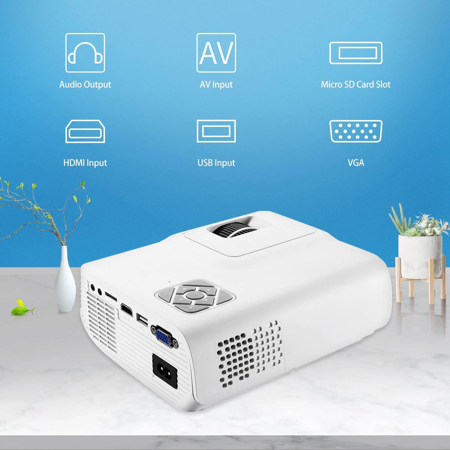 Iolieo Mini Projector, 2021 Upgraded Portable Video-Projector,Full HD 1080P and 200'' Supported,55000 Hours Multimedia Home Theater Movie Projector,Compatible with HDMI,USB,VGA,AV,Laptop,Smartphone
