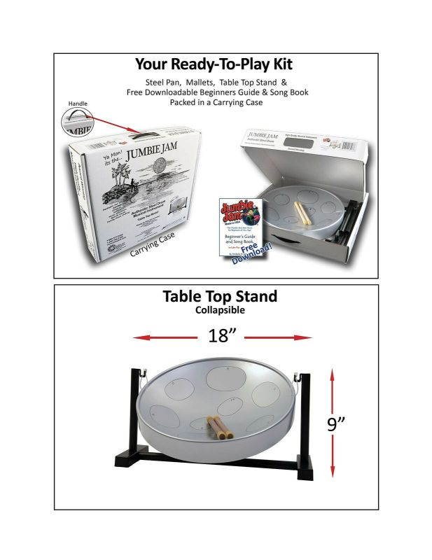 Panyard Jumbie Jam Steel Ready to Play Kit-Blue G-Major with Table Top Stand-...