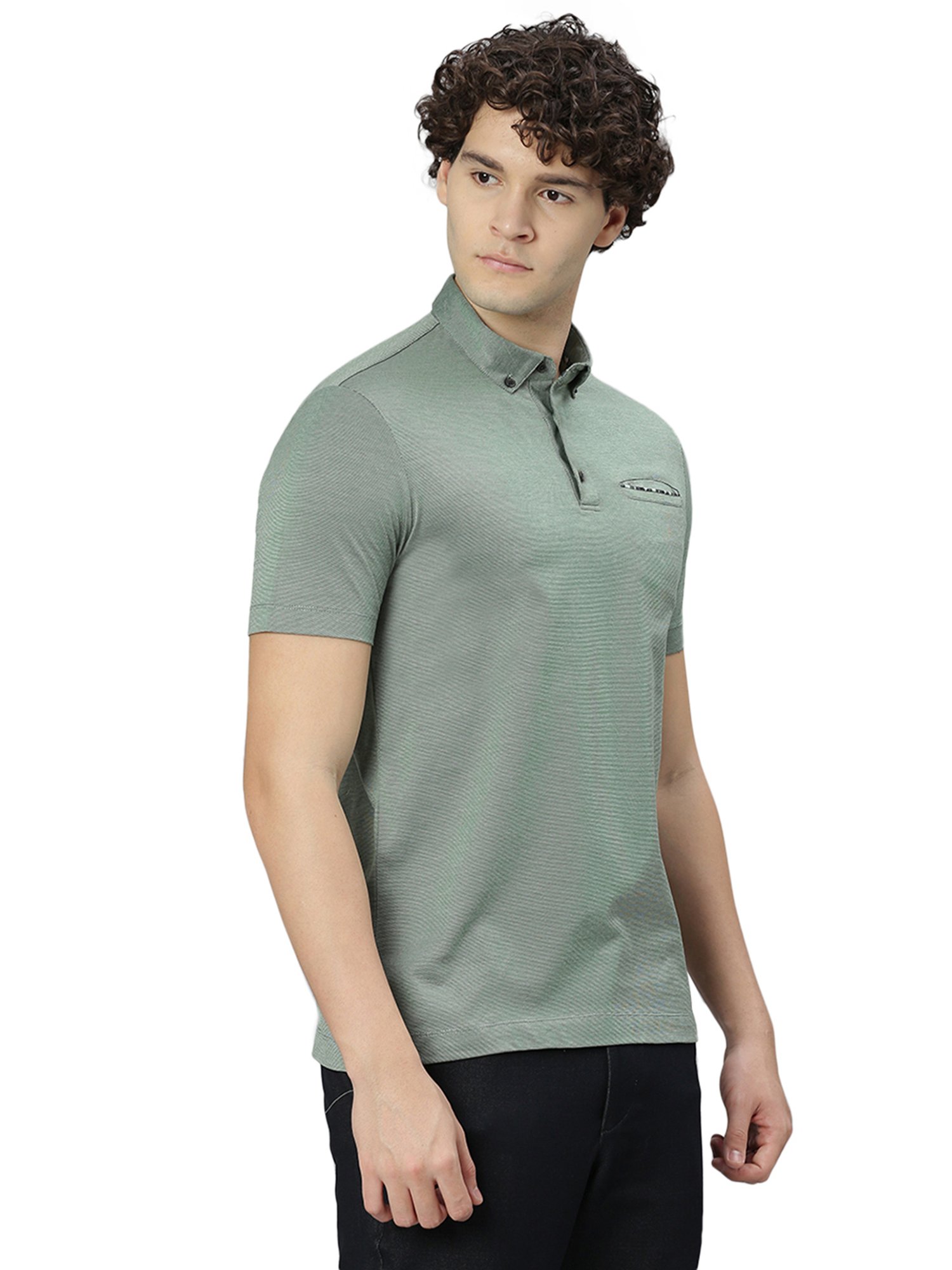 Slowave Green Regular Fit Cotton Polo T-Shirt