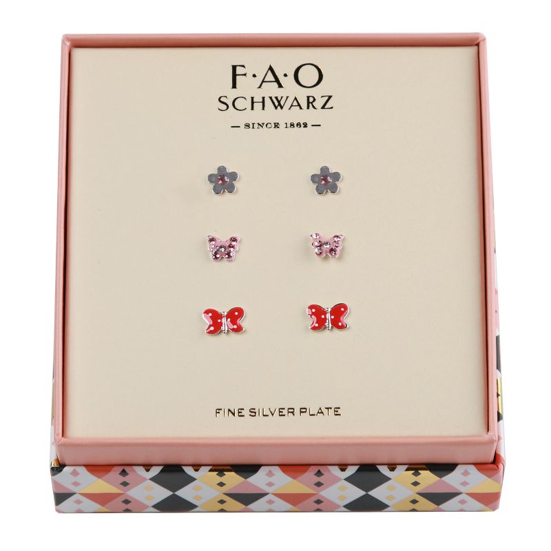 FAO Schwarz Butterfly and Flower Trio Earring Set