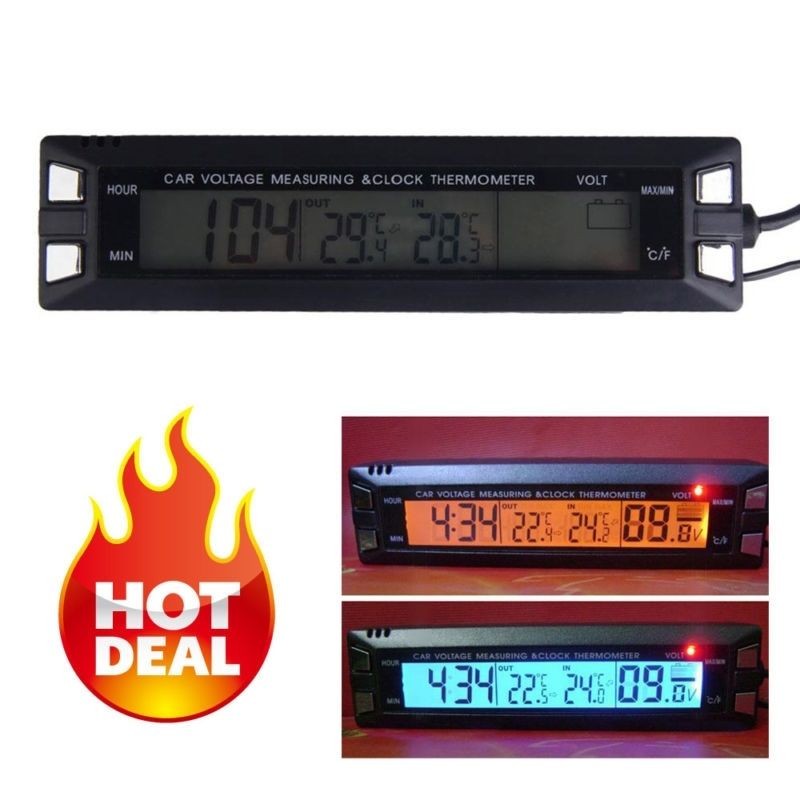 EC30 Digital LCD Clock and Car Thermometer Car Voltage Measuring Color Display