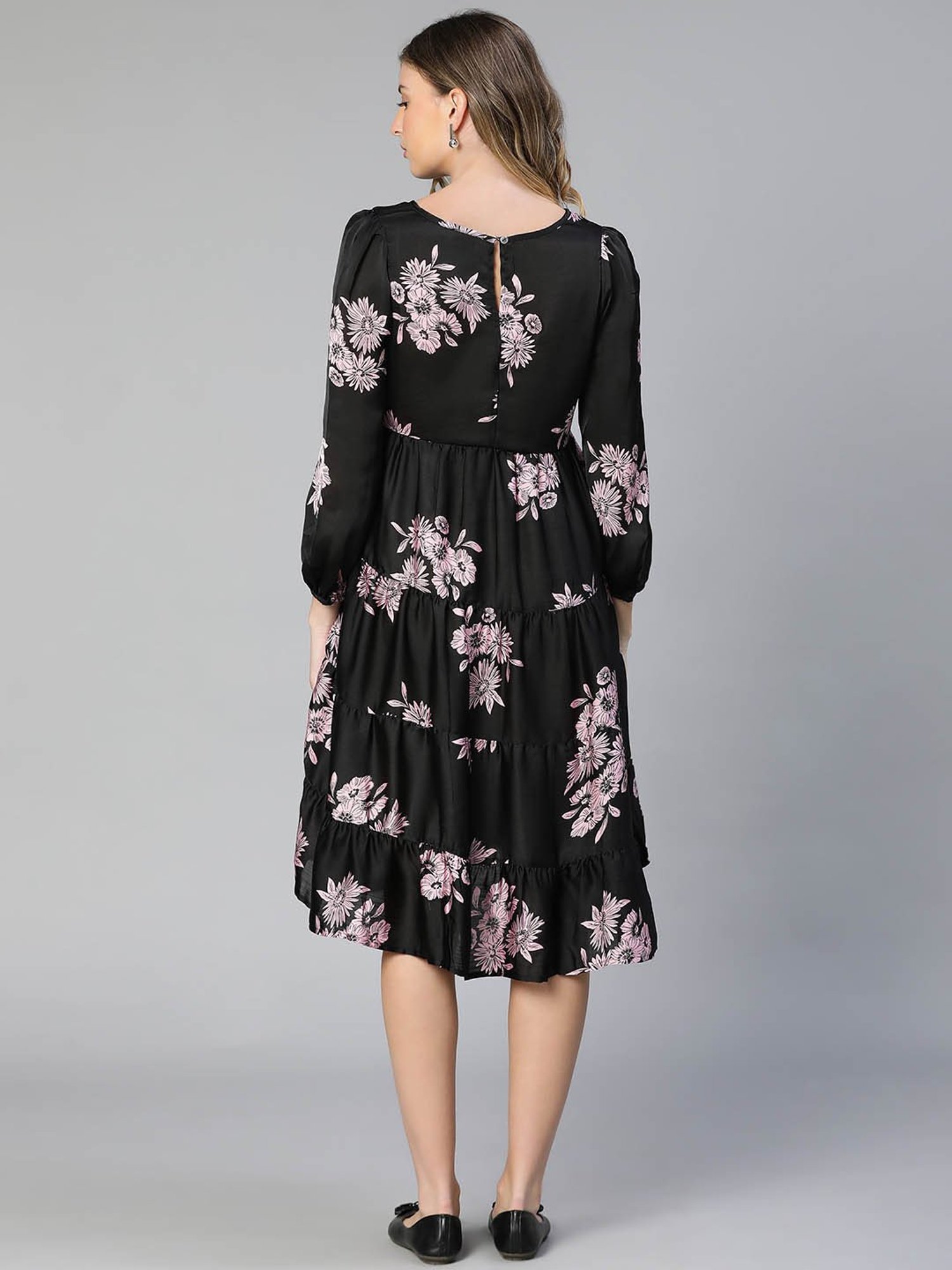 Oxolloxo Black & Pink Printed Maternity Dress