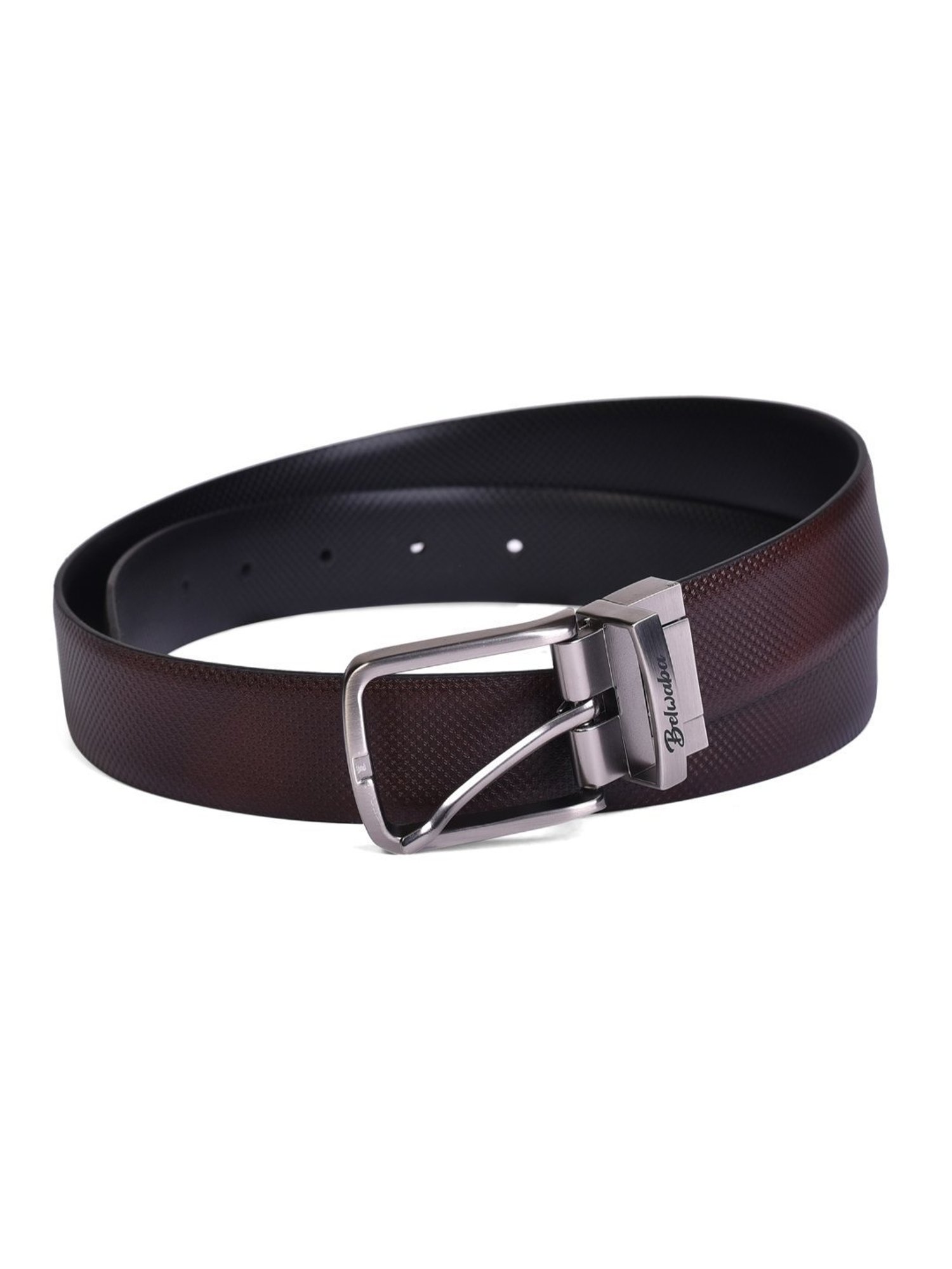 BELWABA Black & Brown Textured Formal Reversible Leather Belt for Men