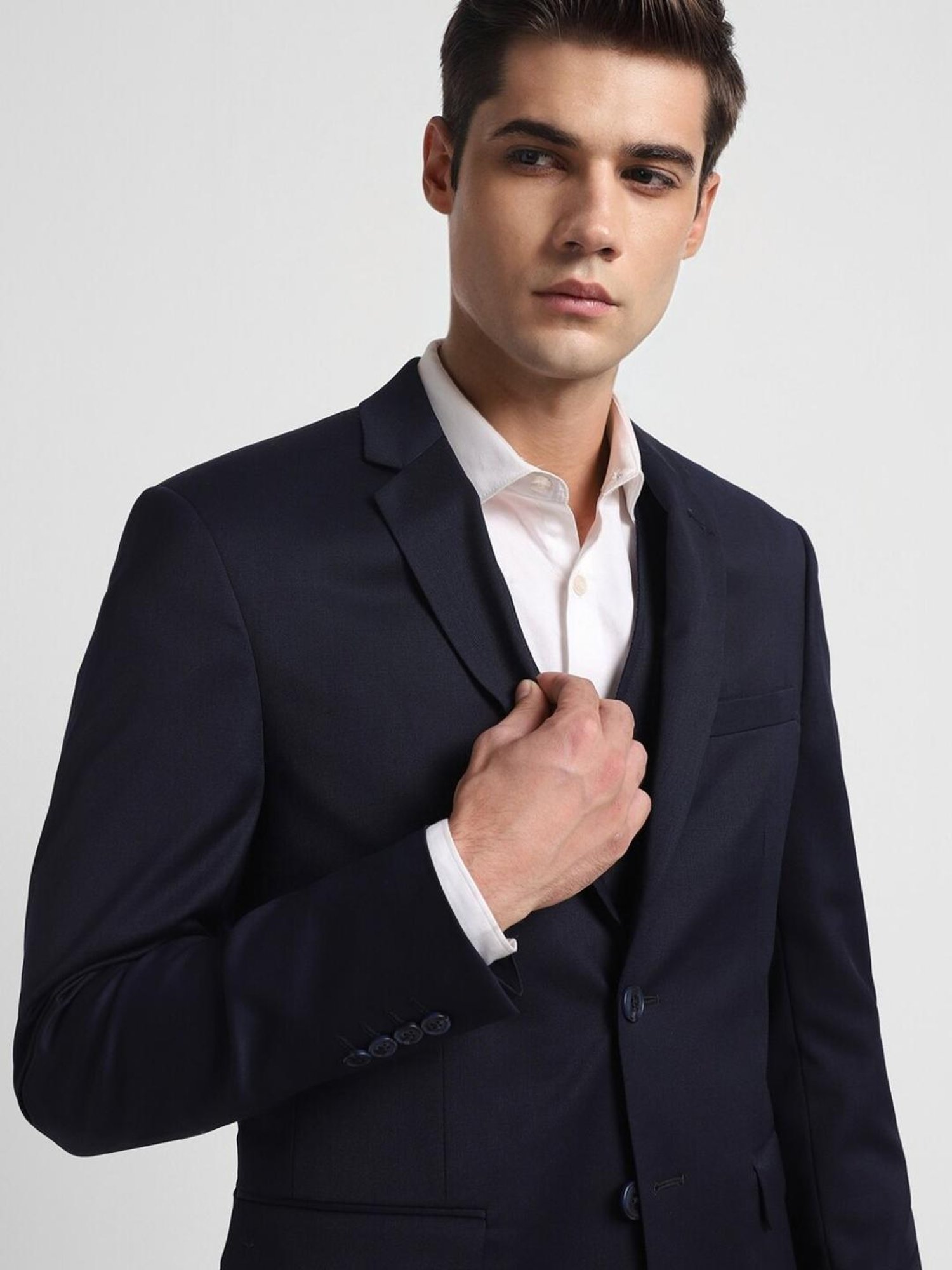 Allen Solly Navy Slim Fit Three Piece Suit
