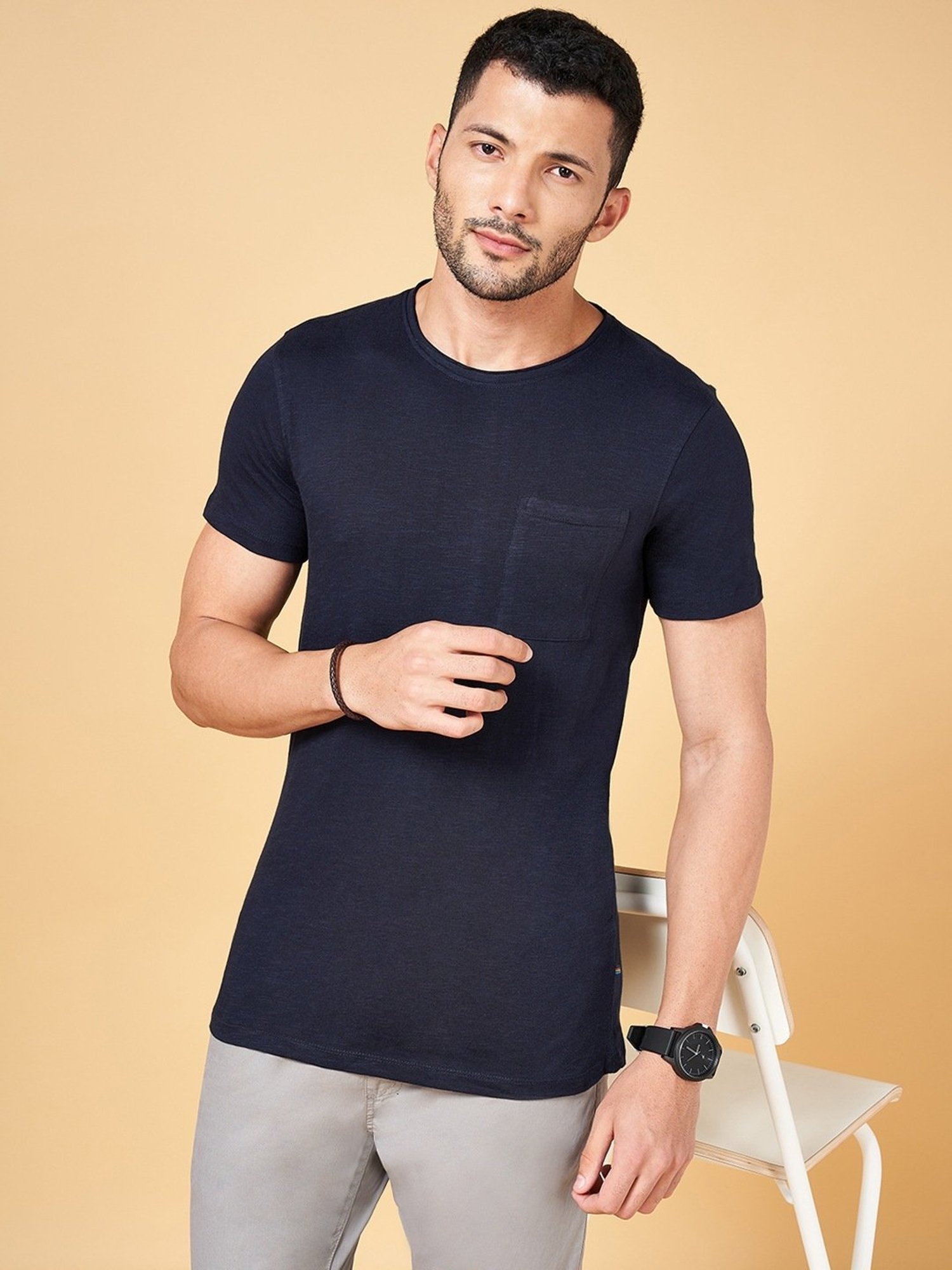 Urban Ranger by Pantaloons Navy Cotton Slim Fit T-Shirt
