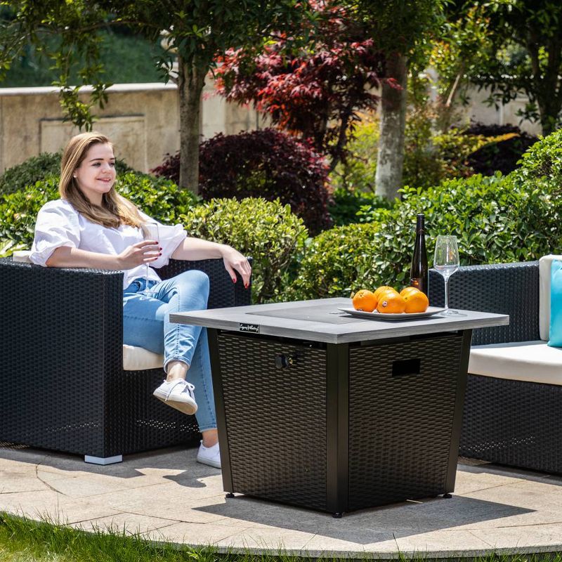 Square Fire Pit With Gray Brushing Table Top and Steel Wicker Base 32" - Legacy Heating