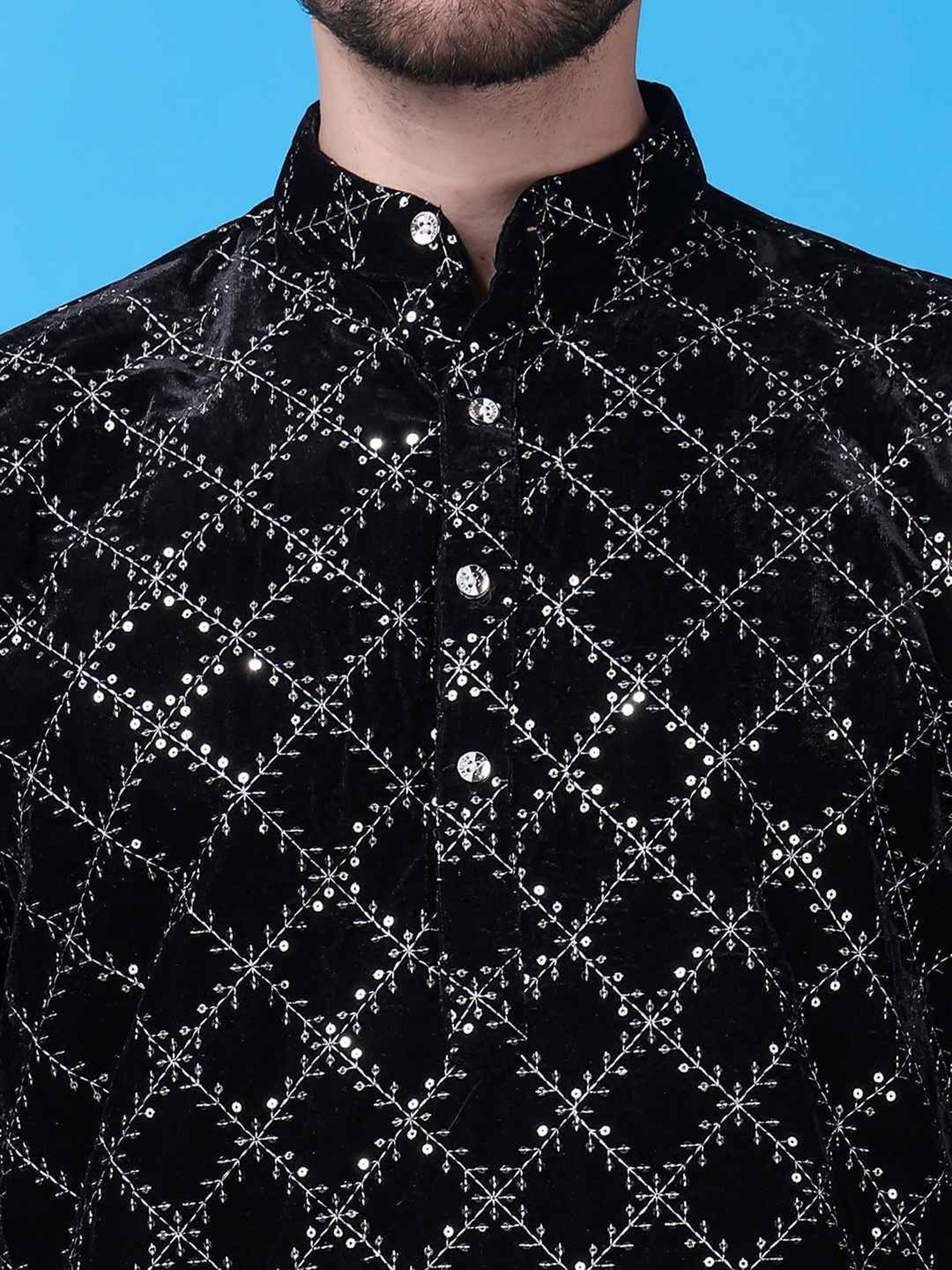 Hangup Black & White Regular Fit Embellished Kurta Bottom Set