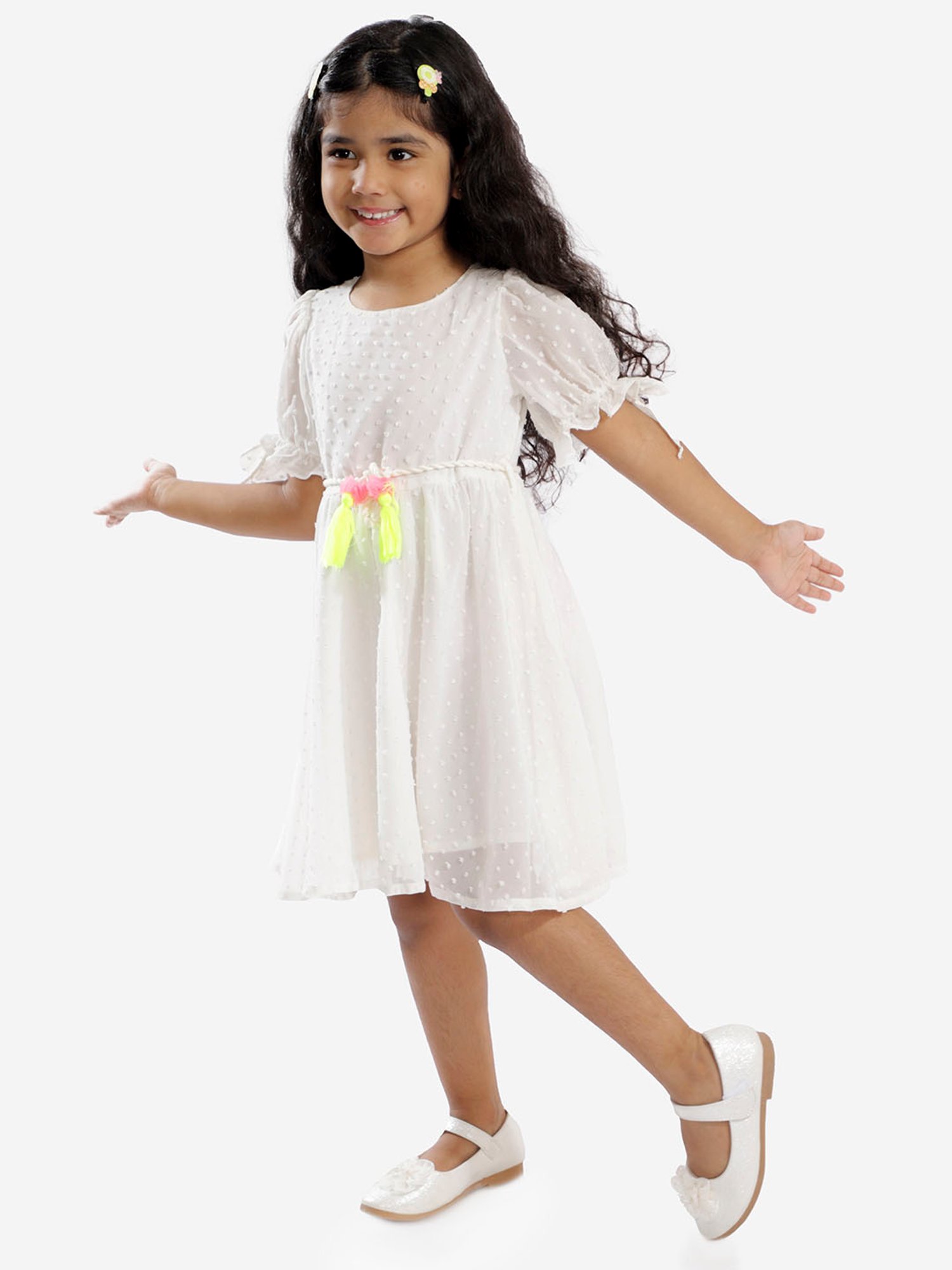 Lil Drama Kids White Printed Dress